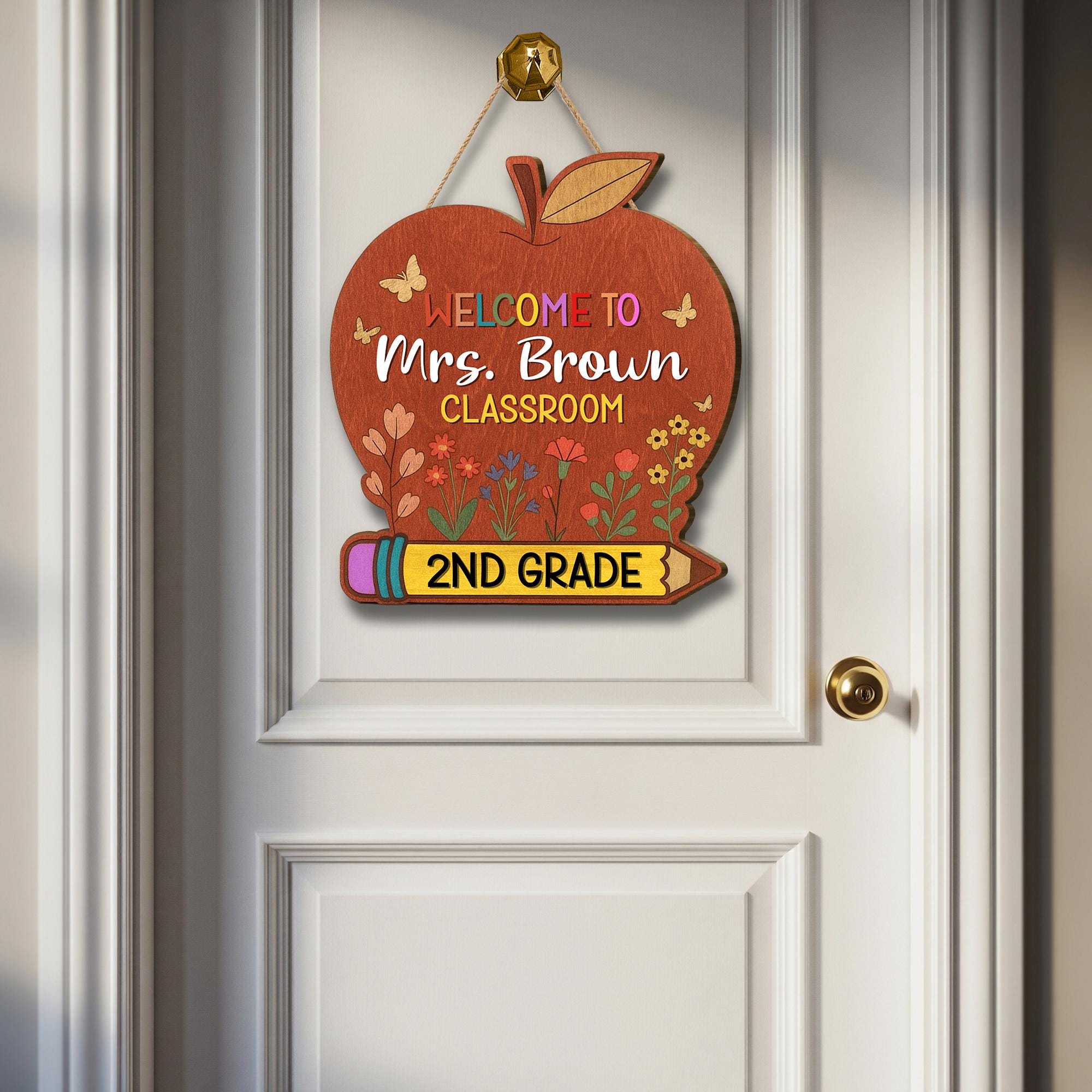 Personalized 2nd Grade Teacher Door Sign, Apple Classroom Welcome Sign, Custom Name Back to School Decor for Teachers, Educators, Staffs