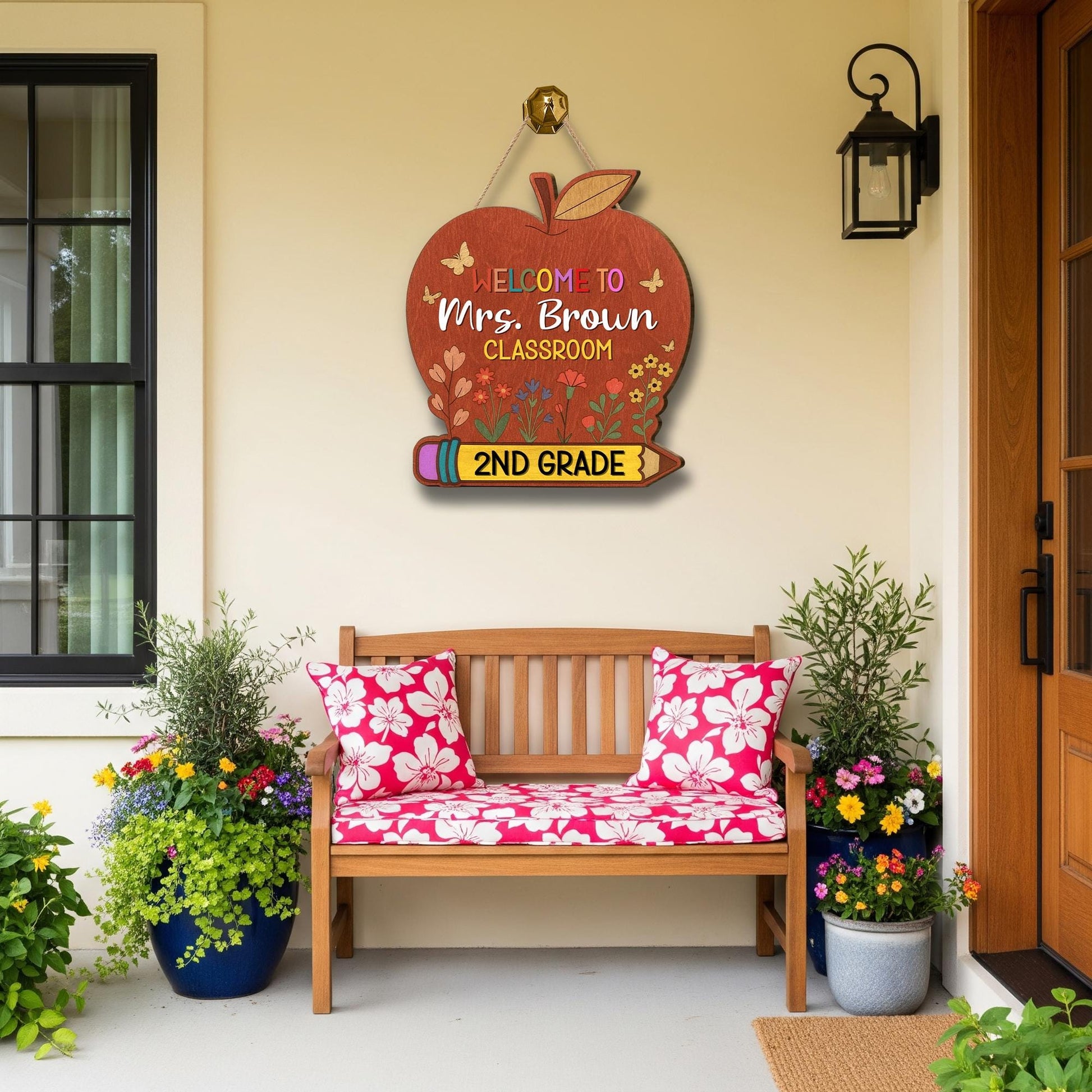 Personalized 2nd Grade Teacher Door Sign, Apple Classroom Welcome Sign, Custom Name Back to School Decor for Teachers, Educators, Staffs