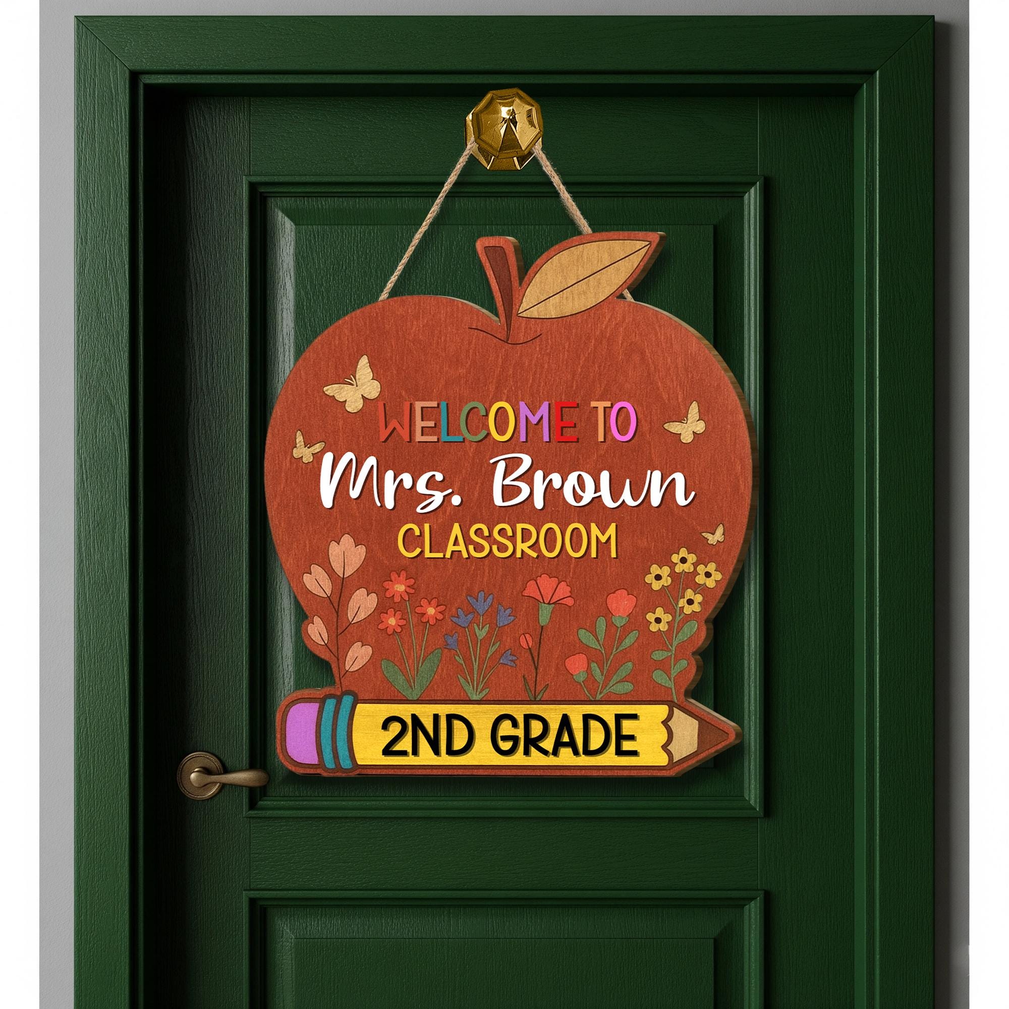 Personalized 2nd Grade Teacher Door Sign, Apple Classroom Welcome Sign, Custom Name Back to School Decor for Teachers, Educators, Staffs
