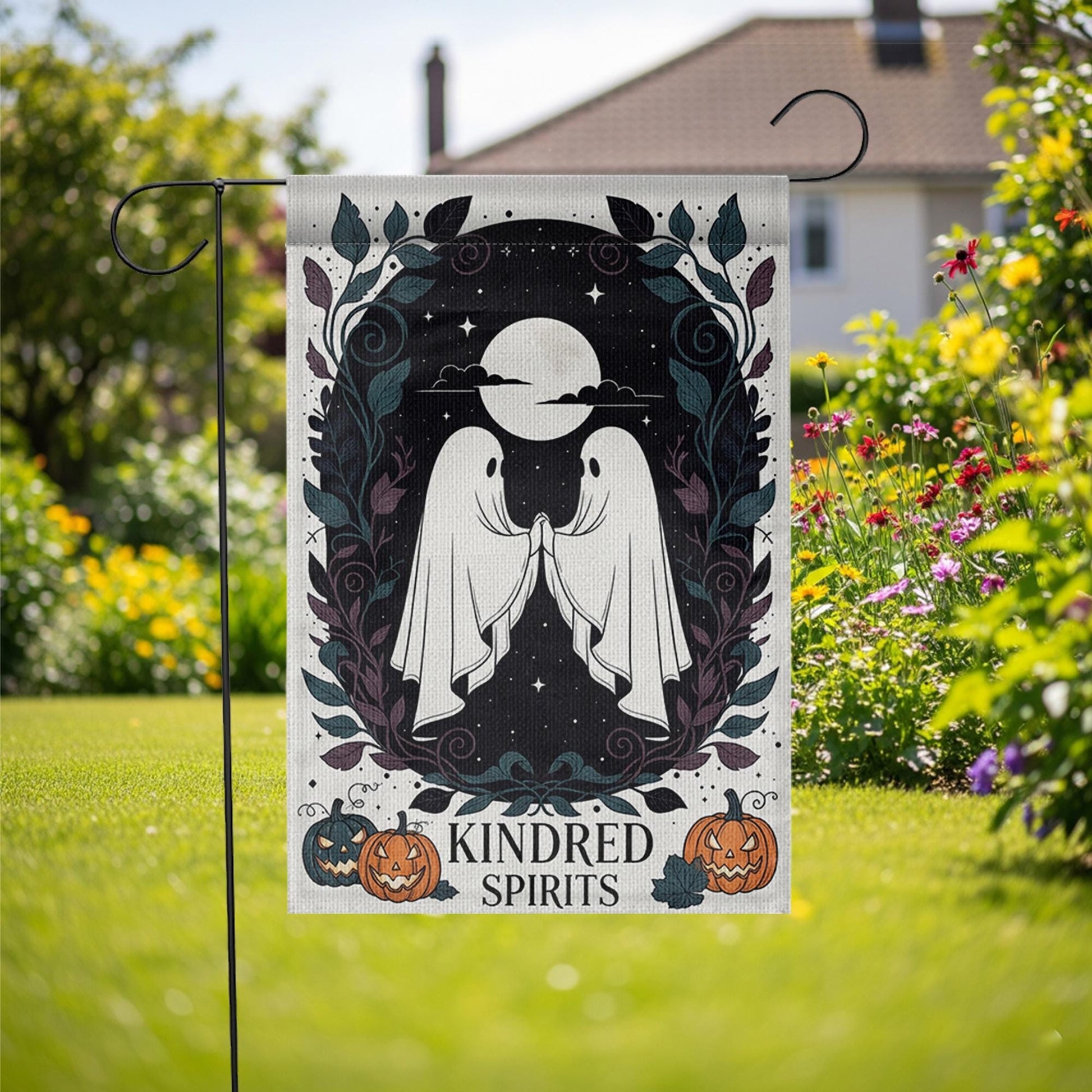 Kindred Spirits Halloween Garden Flag – Cute Ghost Couple Yard Decor, Spooky Outdoor Flag for Fall, Gothic Autumn Porch Decoration