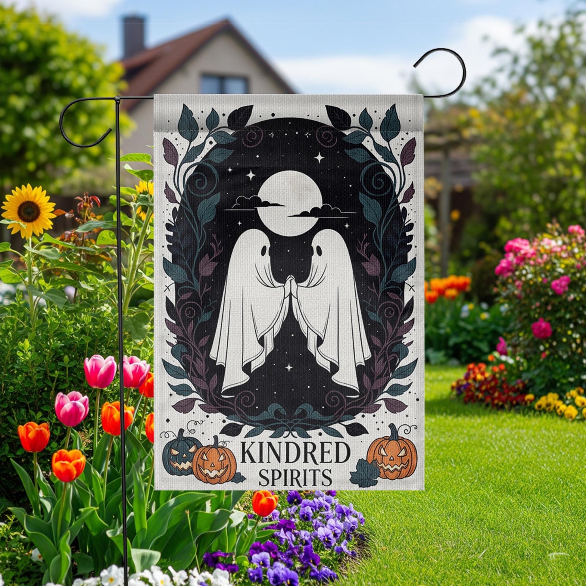 Kindred Spirits Halloween Garden Flag – Cute Ghost Couple Yard Decor, Spooky Outdoor Flag for Fall, Gothic Autumn Porch Decoration