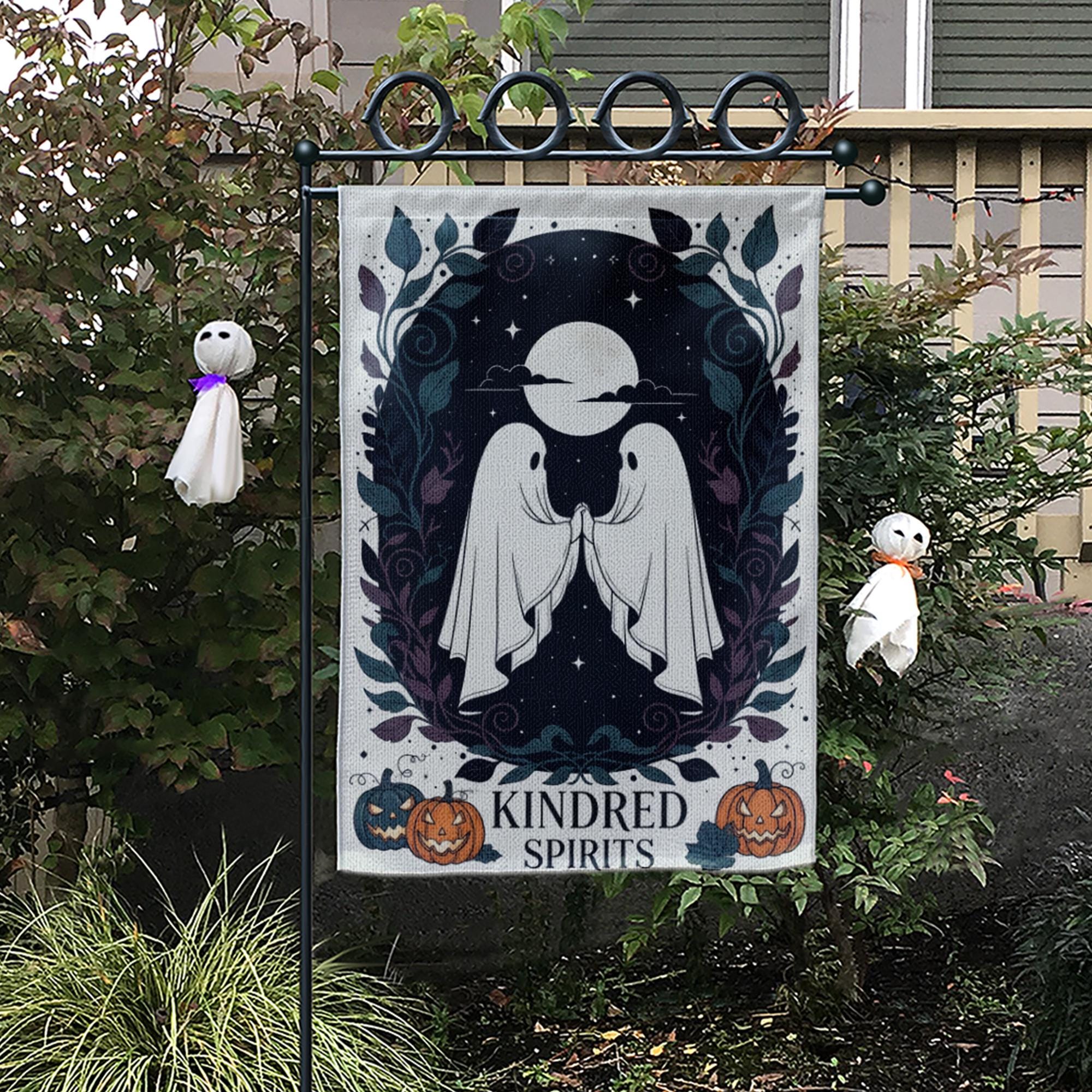 Kindred Spirits Halloween Garden Flag – Cute Ghost Couple Yard Decor, Spooky Outdoor Flag for Fall, Gothic Autumn Porch Decoration