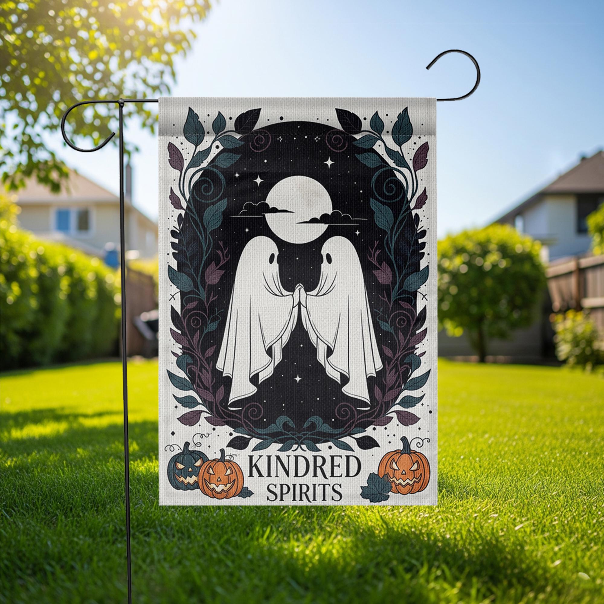 Kindred Spirits Halloween Garden Flag – Cute Ghost Couple Yard Decor, Spooky Outdoor Flag for Fall, Gothic Autumn Porch Decoration