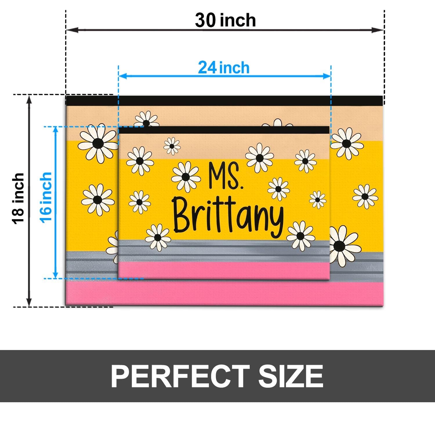 Personalized Teacher Doormat, Daisy Floral Classroom Rug, Custom Name School Mat, Cute Welcome Mat for Teachers, Bright Door Decor