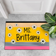 Personalized Teacher Doormat, Daisy Floral Classroom Rug, Custom Name School Mat, Cute Welcome Mat for Teachers, Bright Door Decor