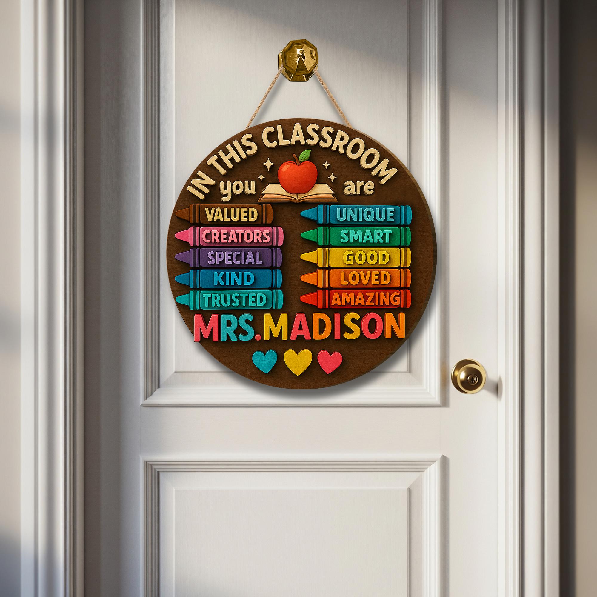 Personalized Teacher Classroom Sign, 3D Wooden Door Hanger, Back to School Decor, Teacher Appreciation Gift, Custom Name Sign