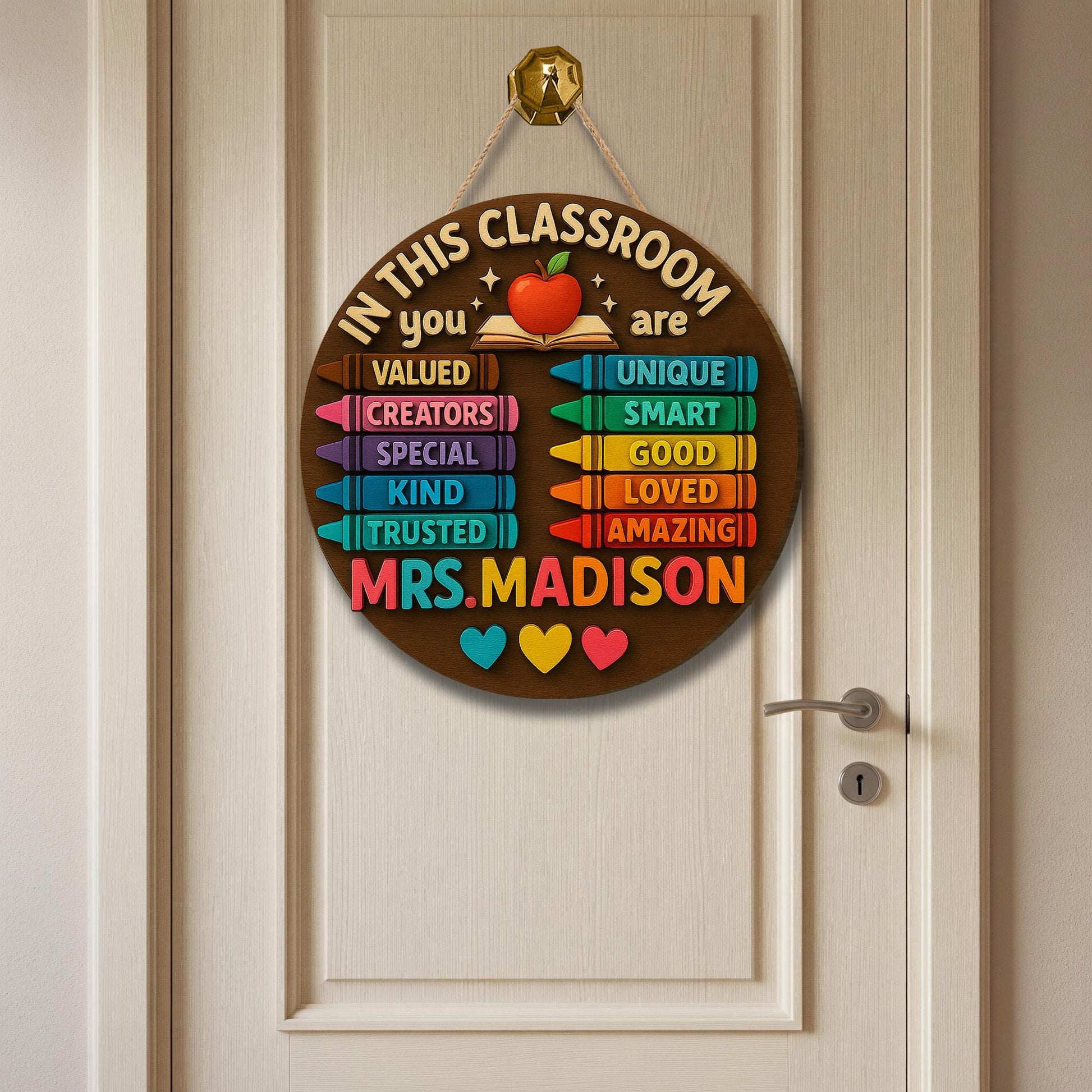 Personalized Teacher Classroom Sign, 3D Wooden Door Hanger, Back to School Decor, Teacher Appreciation Gift, Custom Name Sign