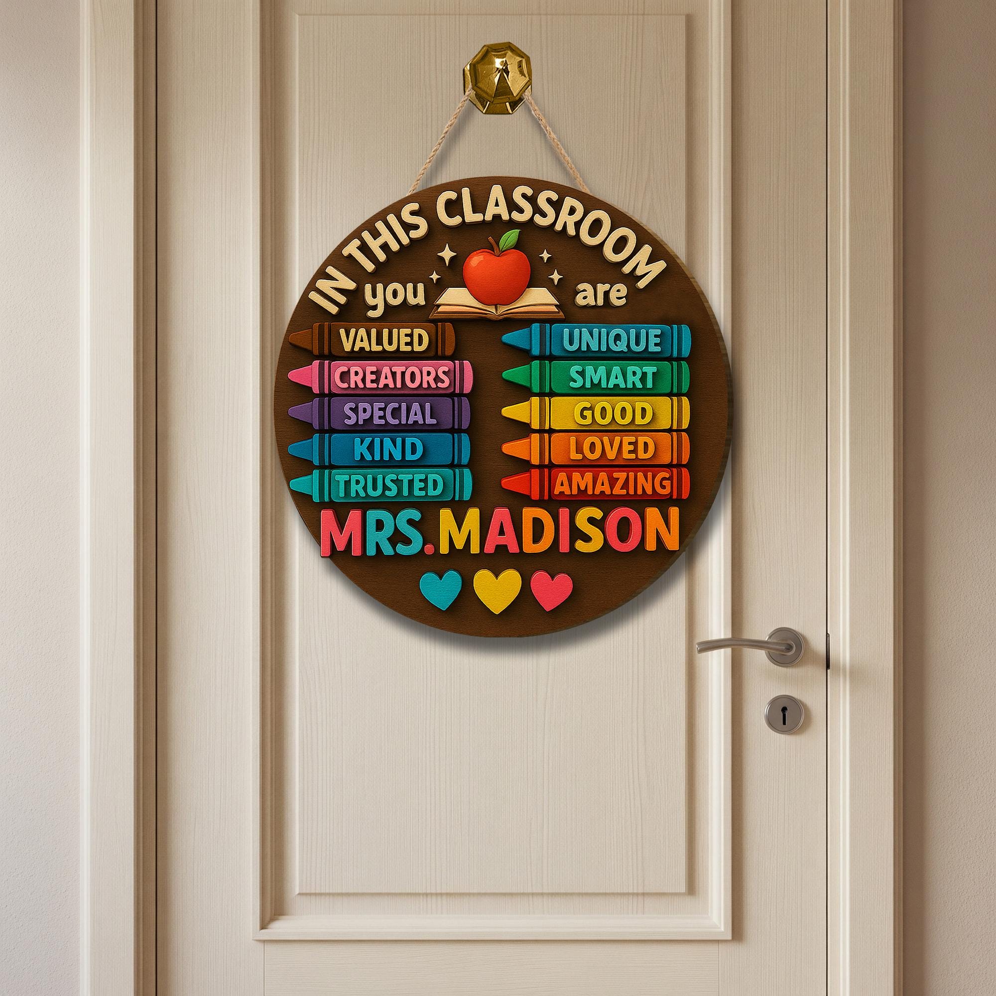 Personalized Teacher Classroom Sign, 3D Wooden Door Hanger, Back to School Decor, Teacher Appreciation Gift, Custom Name Sign