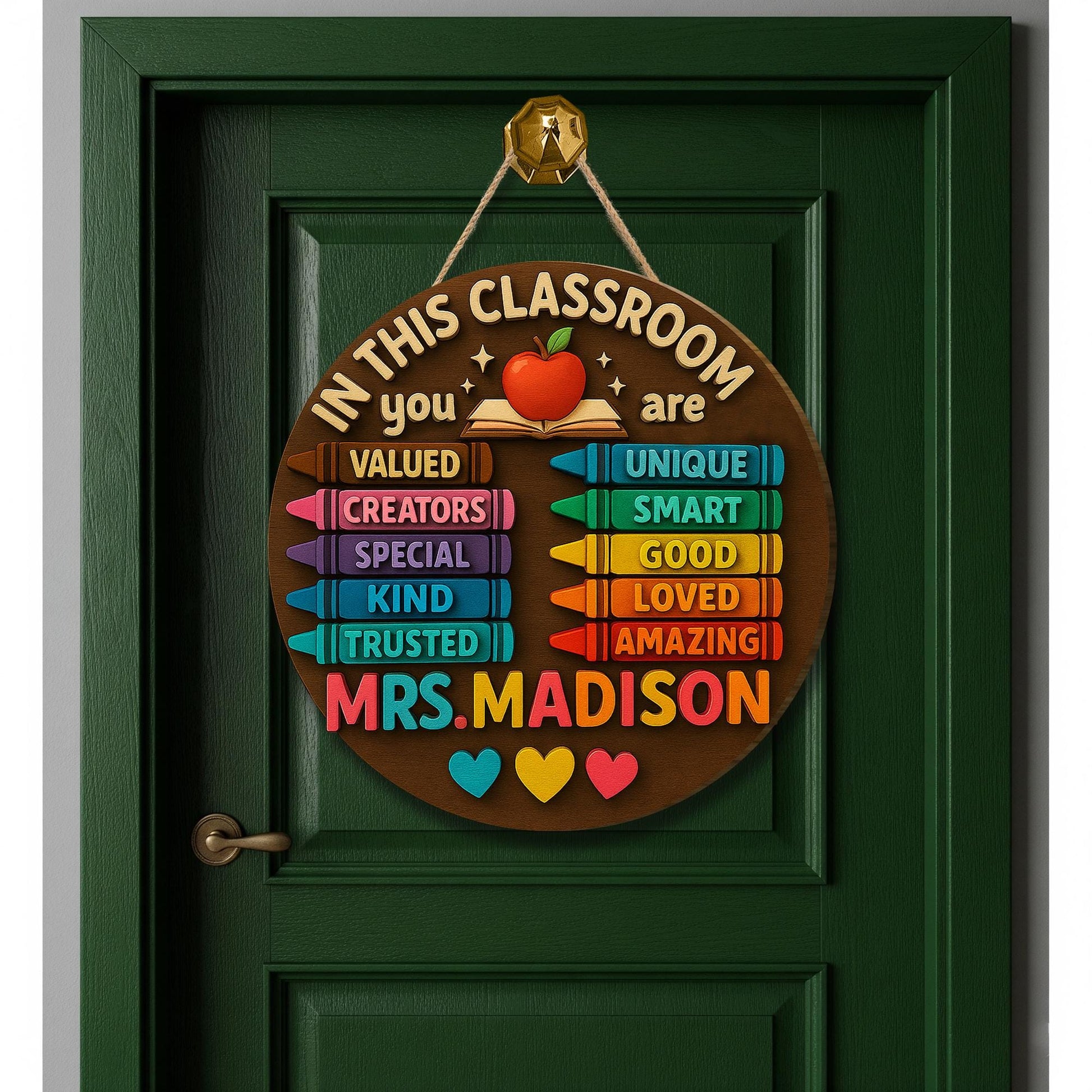 Personalized Teacher Classroom Sign, 3D Wooden Door Hanger, Back to School Decor, Teacher Appreciation Gift, Custom Name Sign