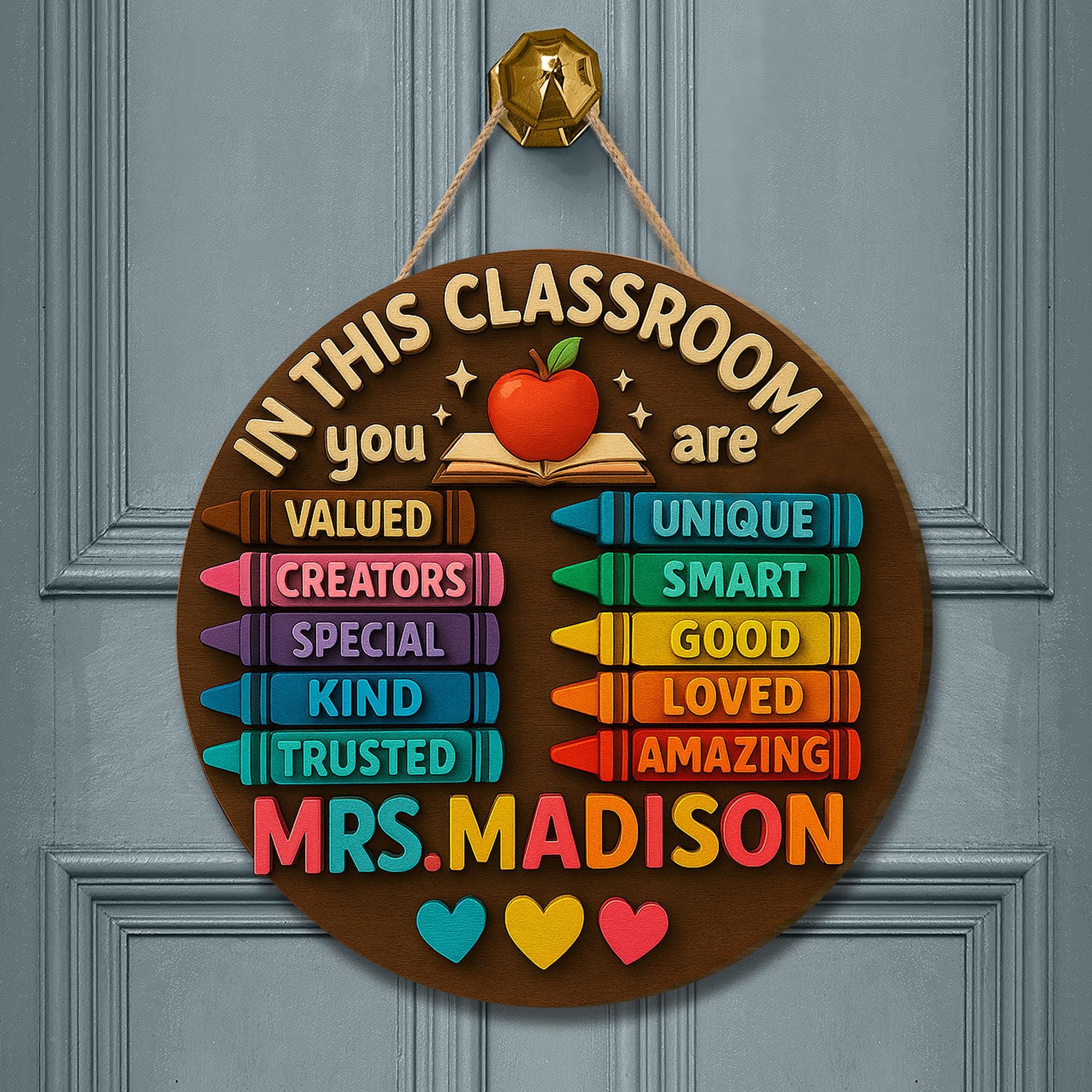 Personalized Teacher Classroom Sign, 3D Wooden Door Hanger, Back to School Decor, Teacher Appreciation Gift, Custom Name Sign