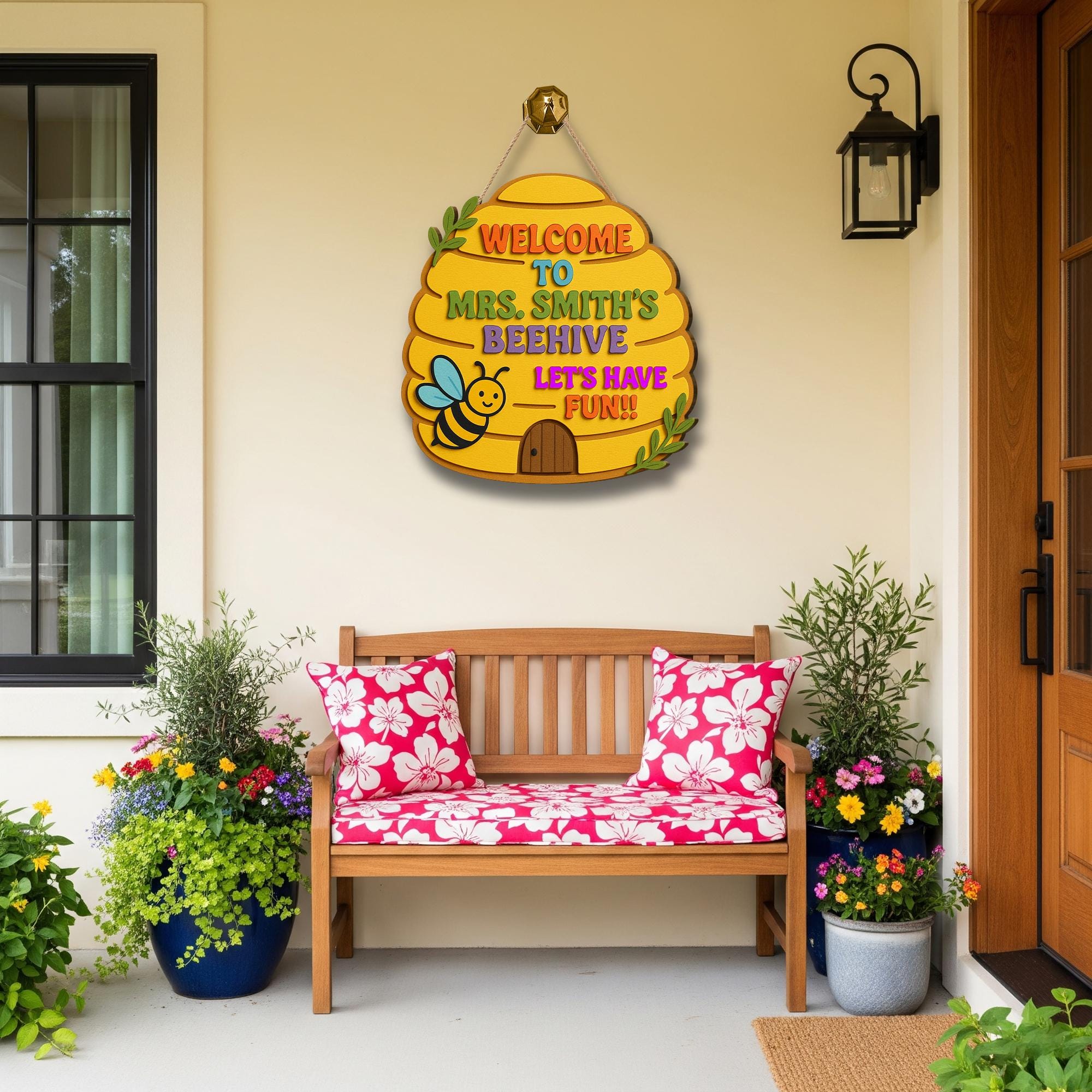 Welcome to Beehive Sign, Personalized Teacher Door Hanger, 3D Wooden Classroom Sign, Back to School Decor, Custom Name Plaque