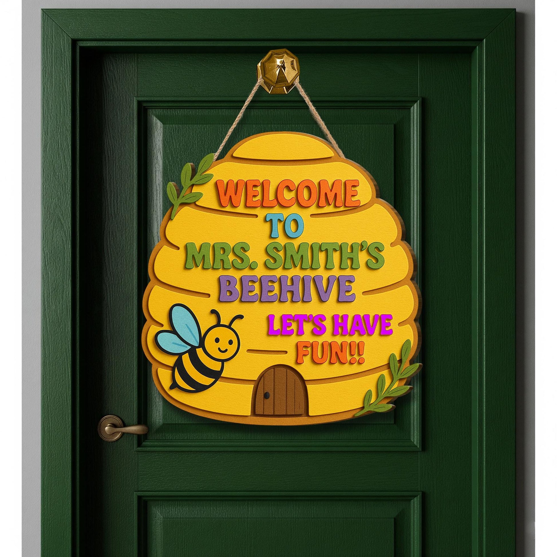 Welcome to Beehive Sign, Personalized Teacher Door Hanger, 3D Wooden Classroom Sign, Back to School Decor, Custom Name Plaque