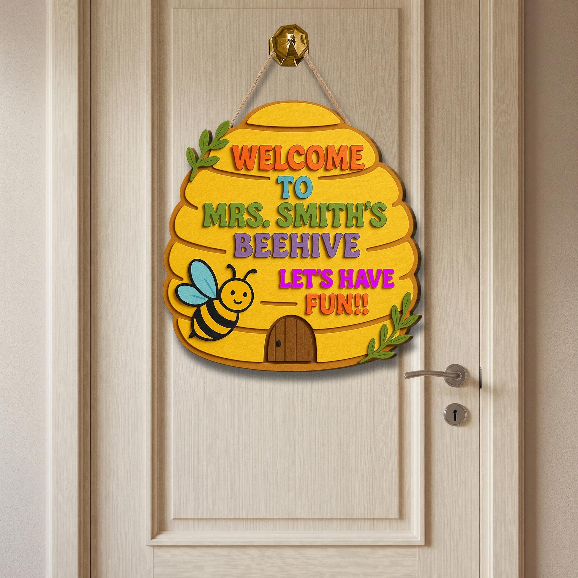 Welcome to Beehive Sign, Personalized Teacher Door Hanger, 3D Wooden Classroom Sign, Back to School Decor, Custom Name Plaque