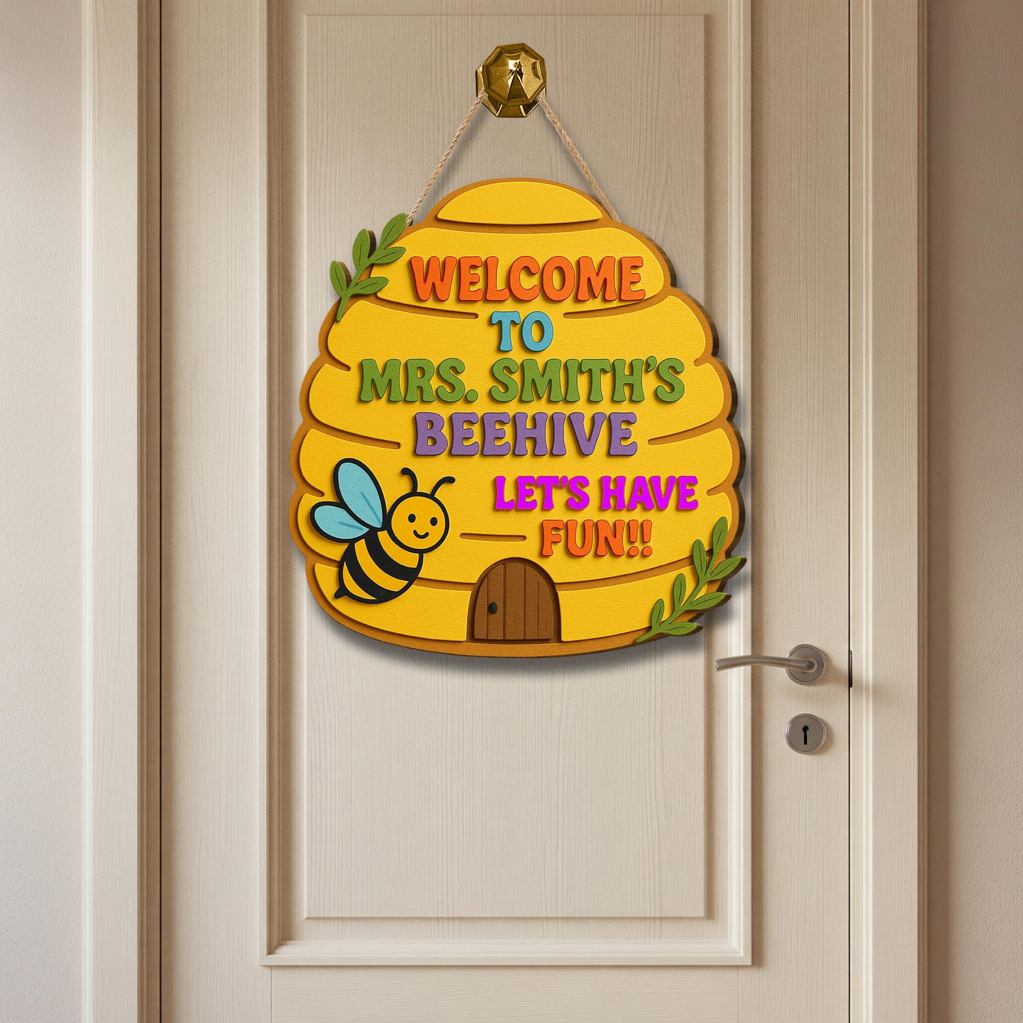 Welcome to Beehive Sign, Personalized Teacher Door Hanger, 3D Wooden Classroom Sign, Back to School Decor, Custom Name Plaque