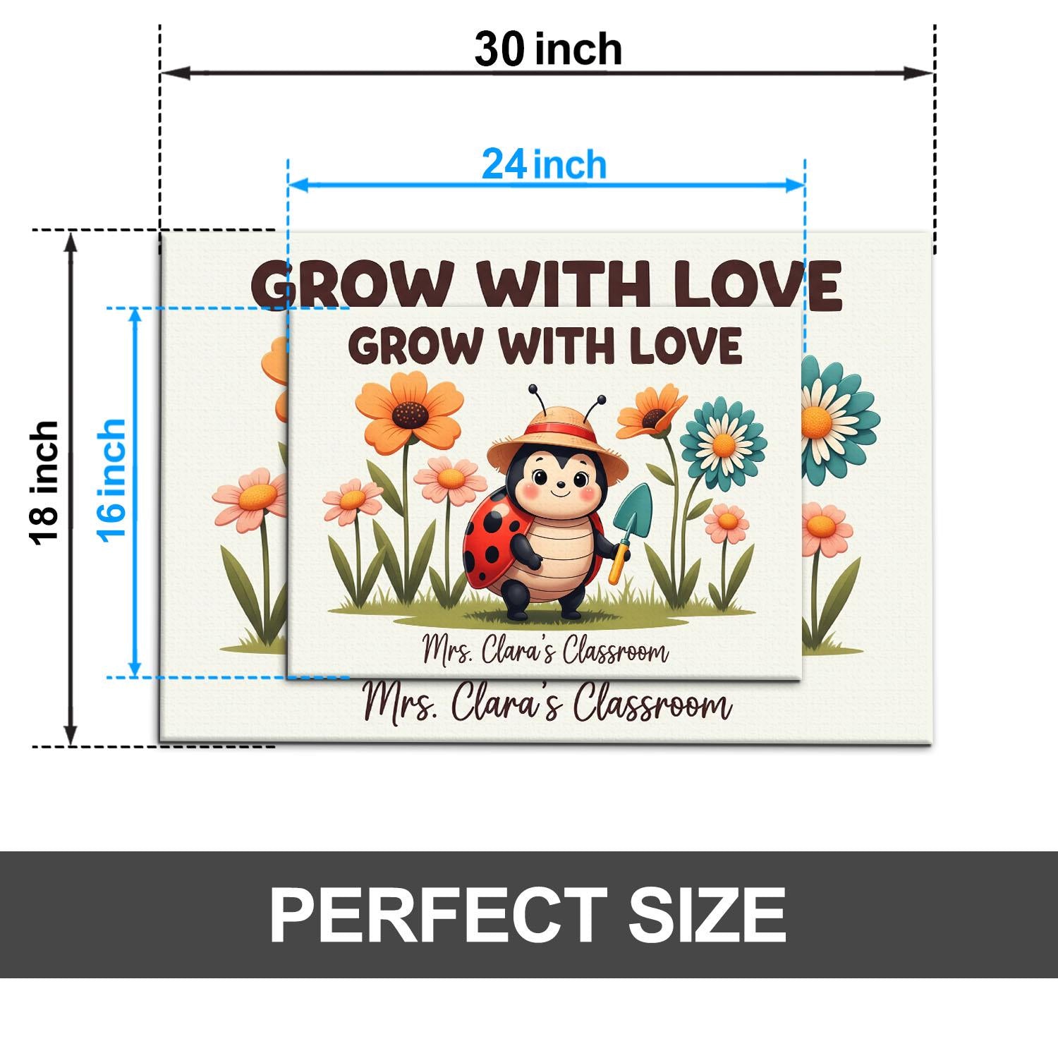 Grow With Love Classroom Doormat, Cute Ladybug Teacher Rug, Personalized School Mat, Flower Garden Door Decor, Teacher Gift Idea