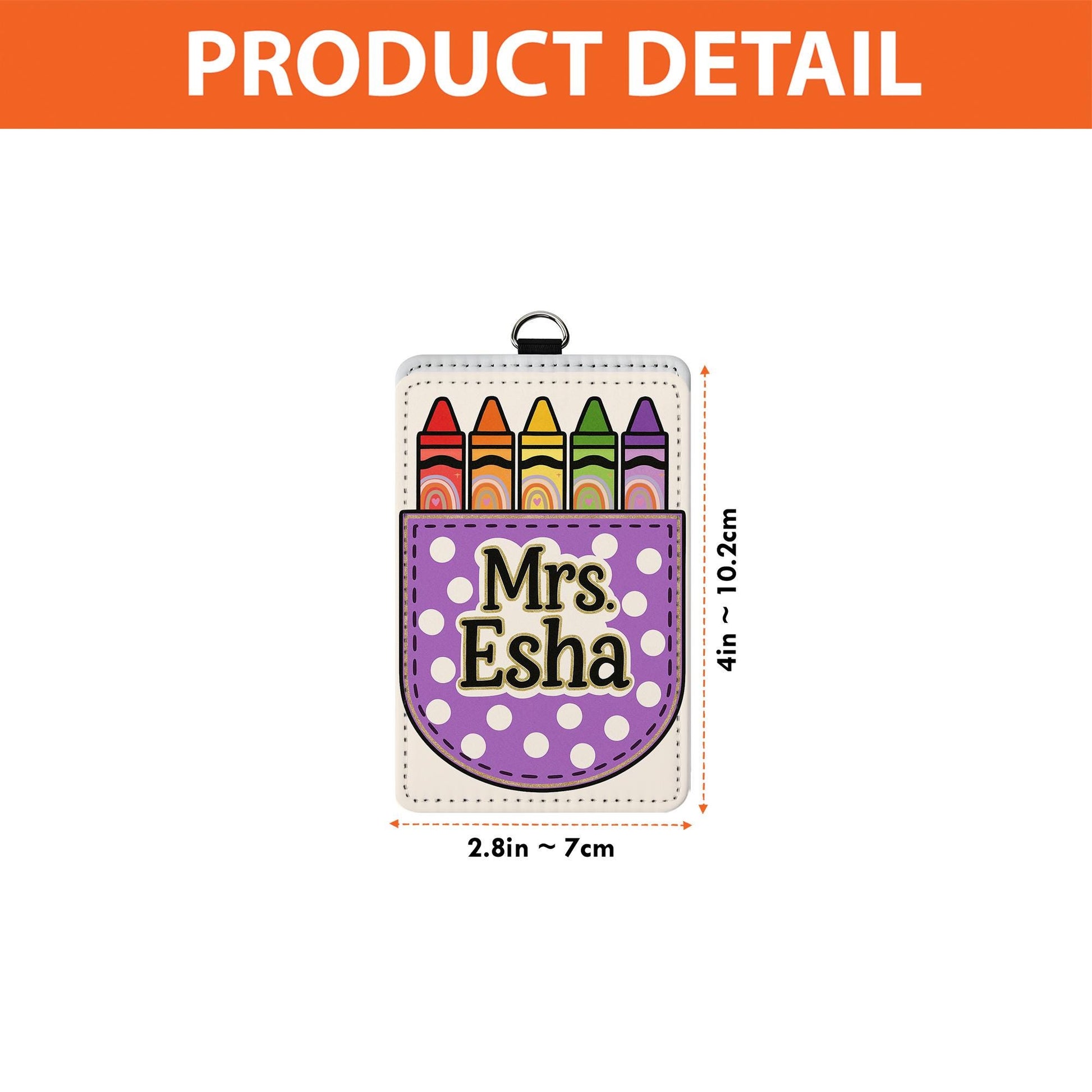 Personalized Teacher Badge Holder, Crayon Leather ID Tag, Custom Name Lanyard, Back to School Gift, Cute Classroom Accessory