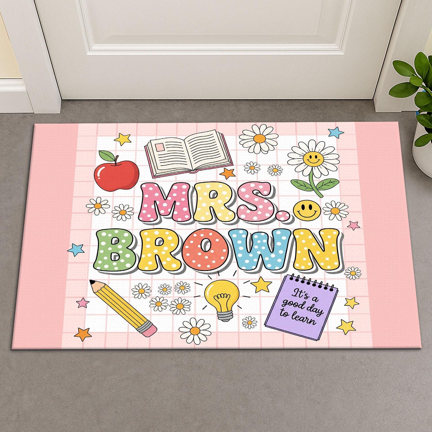 Cute It's A Good Day To Learn Teacher Doormat, Personalized Classroom Rug, Back to School Decor, Custom Welcome Mat for Teachers