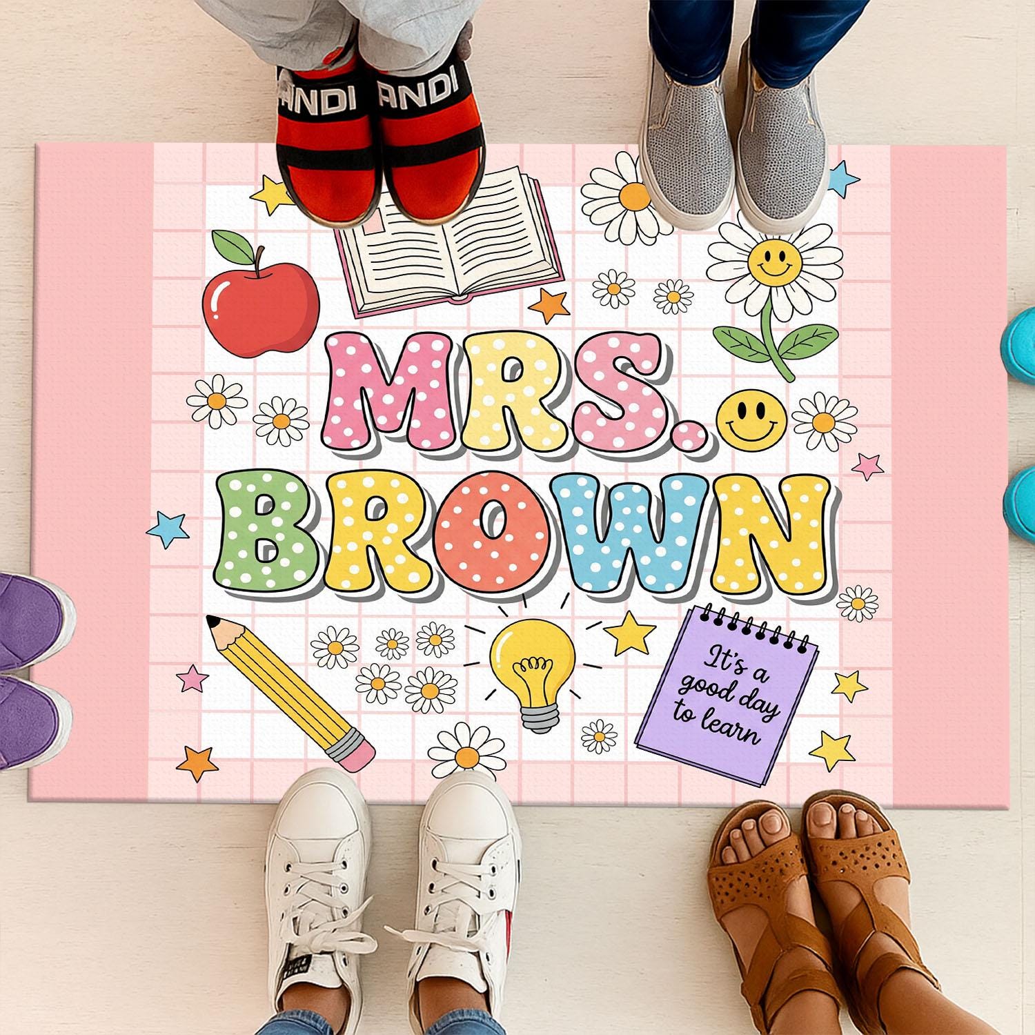 Cute It's A Good Day To Learn Teacher Doormat, Personalized Classroom Rug, Back to School Decor, Custom Welcome Mat for Teachers