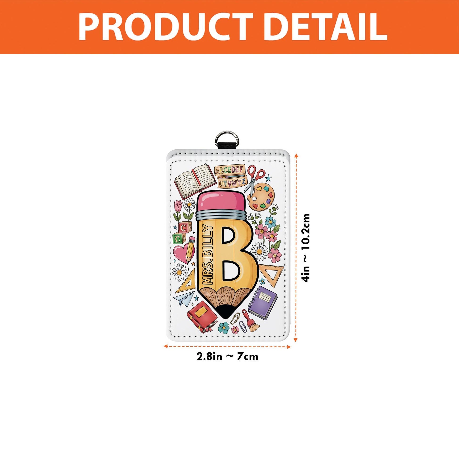 Personalized Teacher Badge Holder, Pencil Leather ID Tag, Custom School Lanyard, Cute Classroom Accessory, Back to School Gift