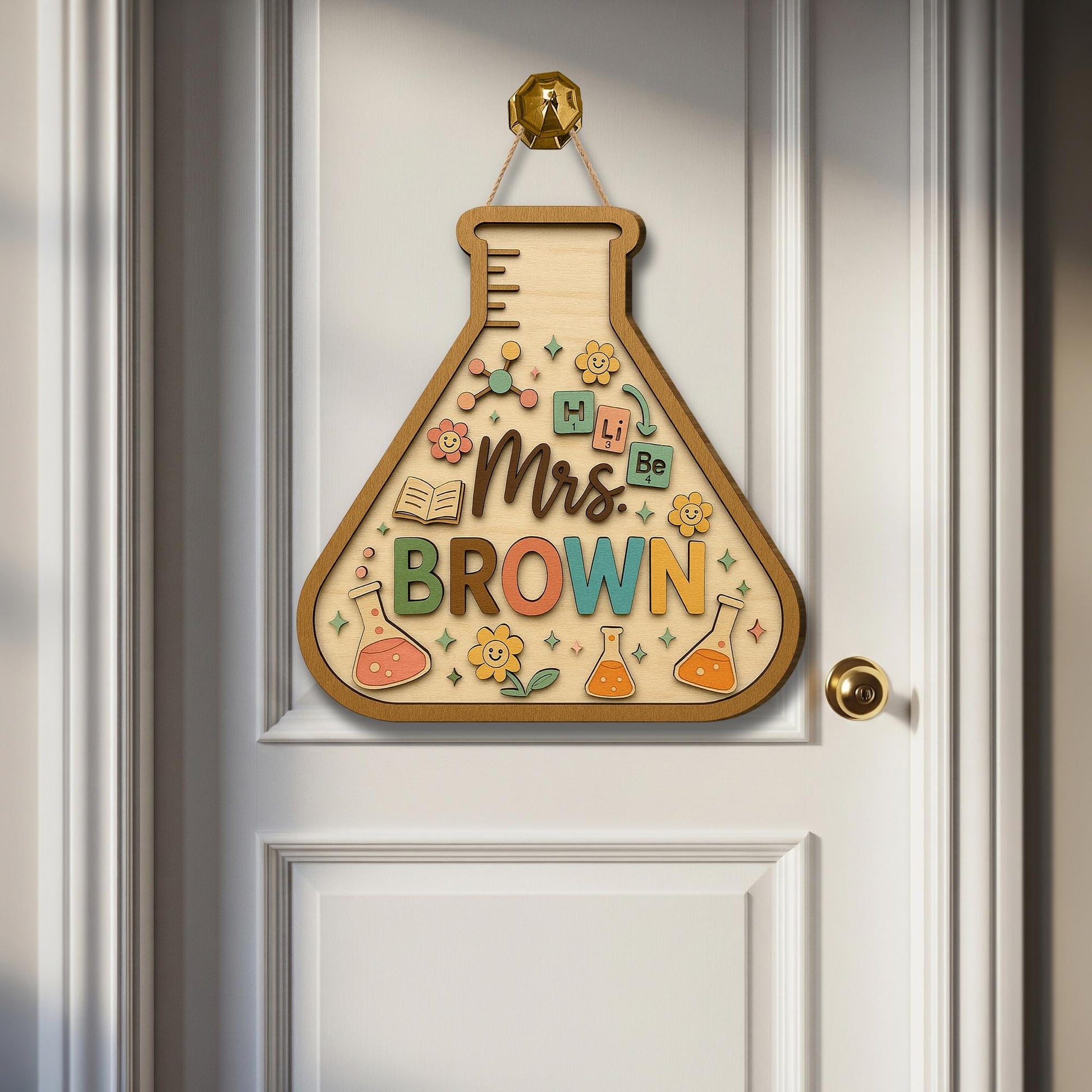 Science Teacher Door Sign, Personalized 3D Wooden Classroom Decor, Custom Beaker Name Plaque, Back to School Gift for Educators