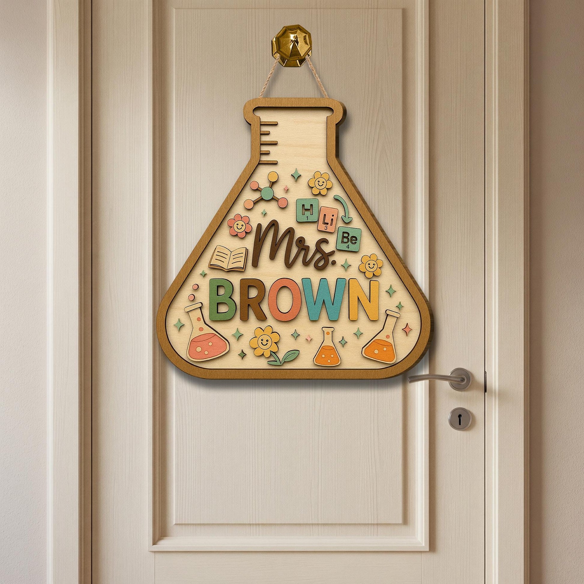 Science Teacher Door Sign, Personalized 3D Wooden Classroom Decor, Custom Beaker Name Plaque, Back to School Gift for Educators