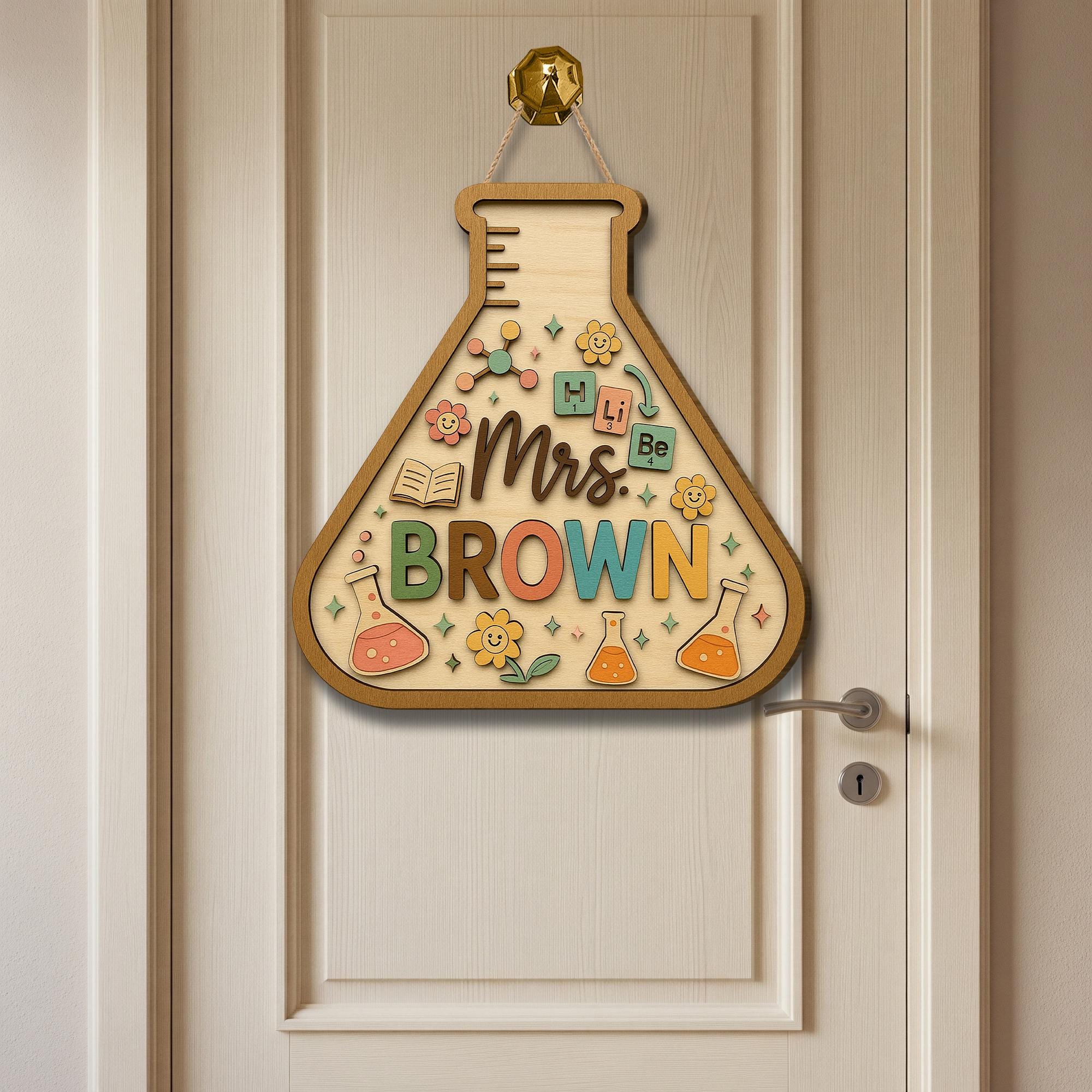 Science Teacher Door Sign, Personalized 3D Wooden Classroom Decor, Custom Beaker Name Plaque, Back to School Gift for Educators