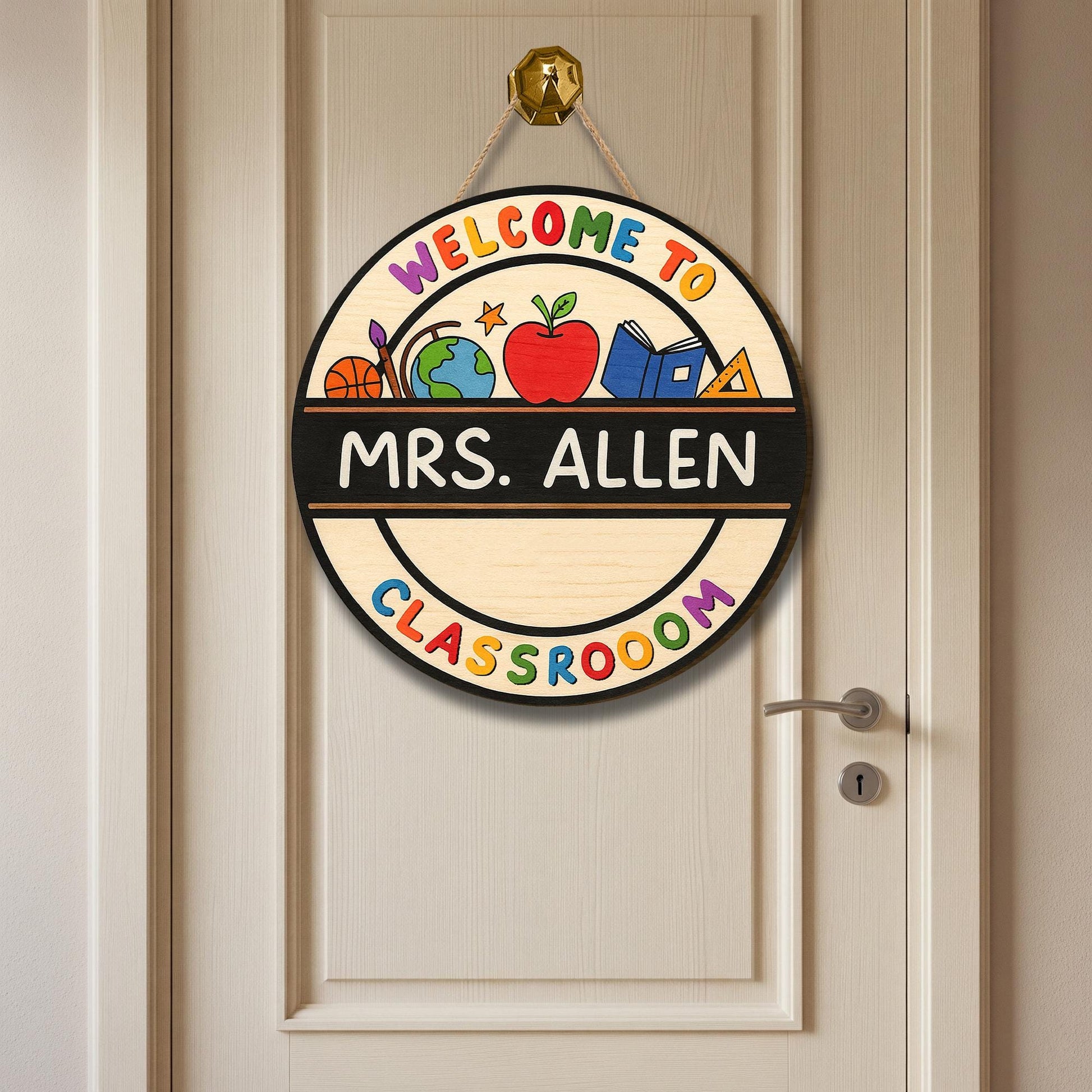 Personalized Teacher Door Sign, Welcome to Classroom Round Wood Sign, Custom Back to School Decor for Teachers, Educators, School Decor