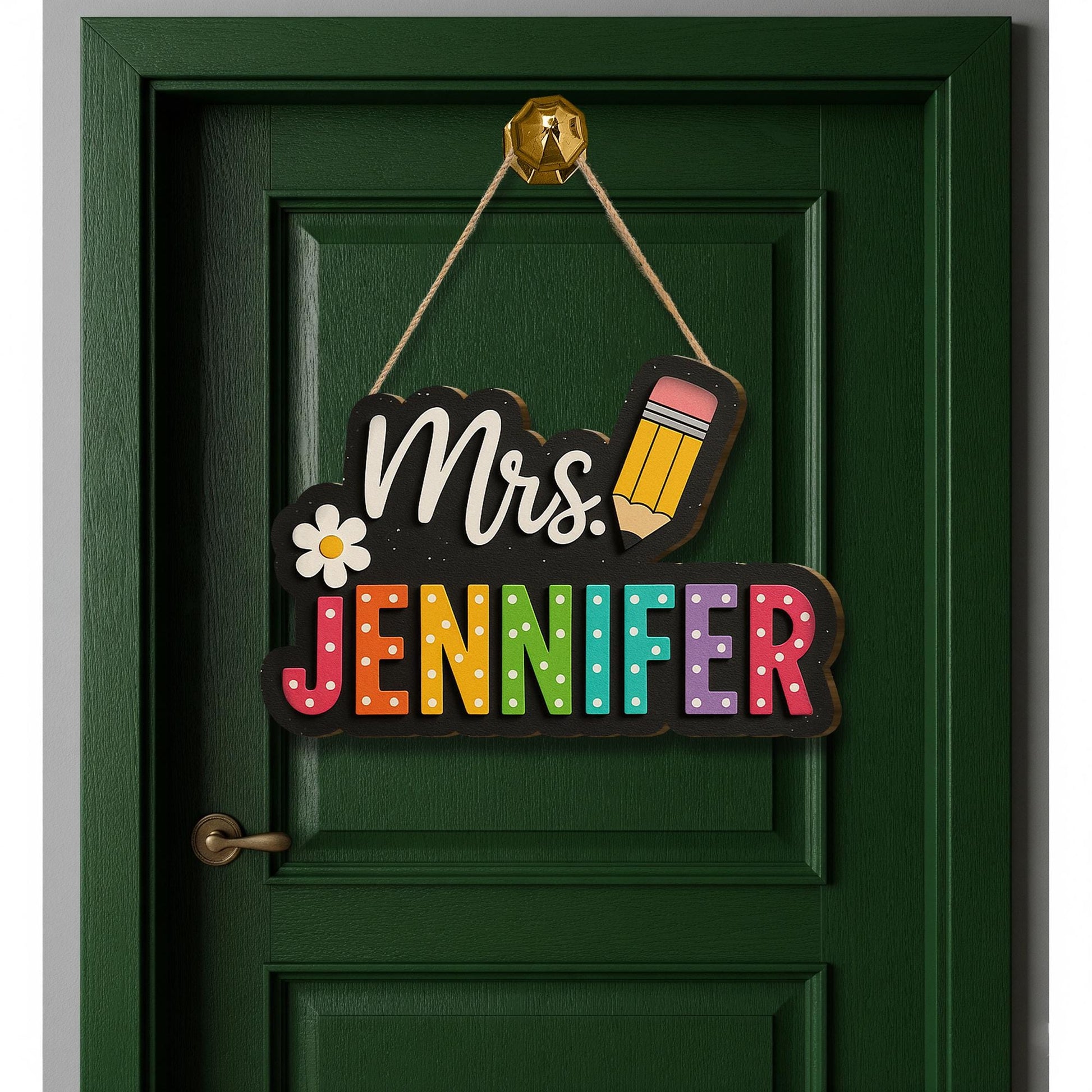 Personalized Teacher Door Sign, 3D Wooden Classroom Name Plaque, Rainbow Pencil Design, Back to School Decor for Teachers
