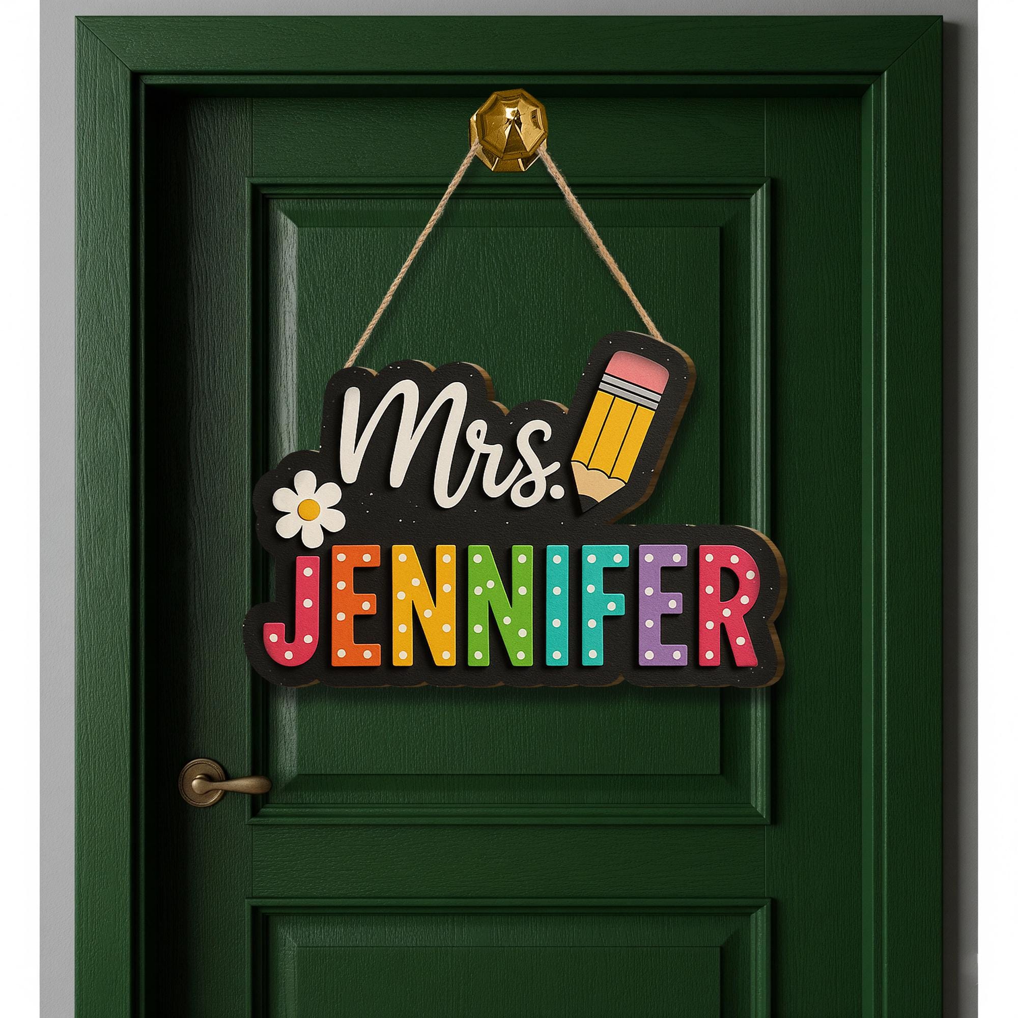 Personalized Teacher Door Sign, 3D Wooden Classroom Name Plaque, Rainbow Pencil Design, Back to School Decor for Teachers