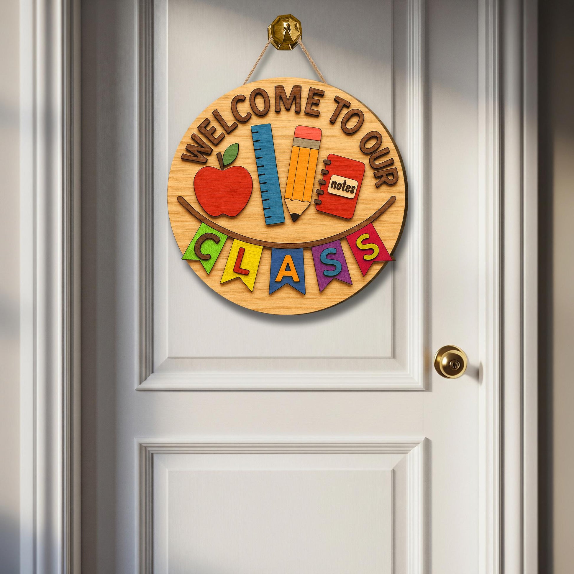 Welcome to Our Class Door Sign, Classroom Decor with Apple Pencil Ruler Design, Back to School Teacher Gift, School Decor, Educators Gift