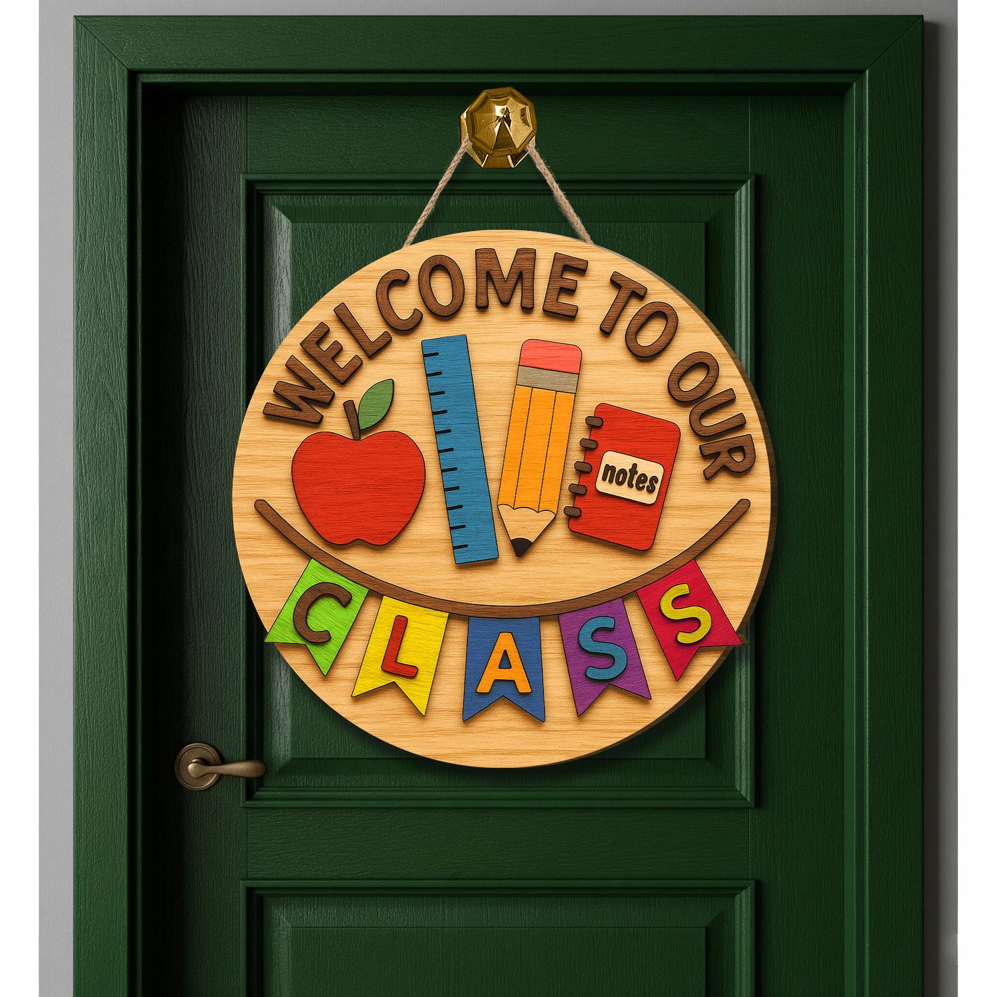 Welcome to Our Class Door Sign, Classroom Decor with Apple Pencil Ruler Design, Back to School Teacher Gift, School Decor, Educators Gift