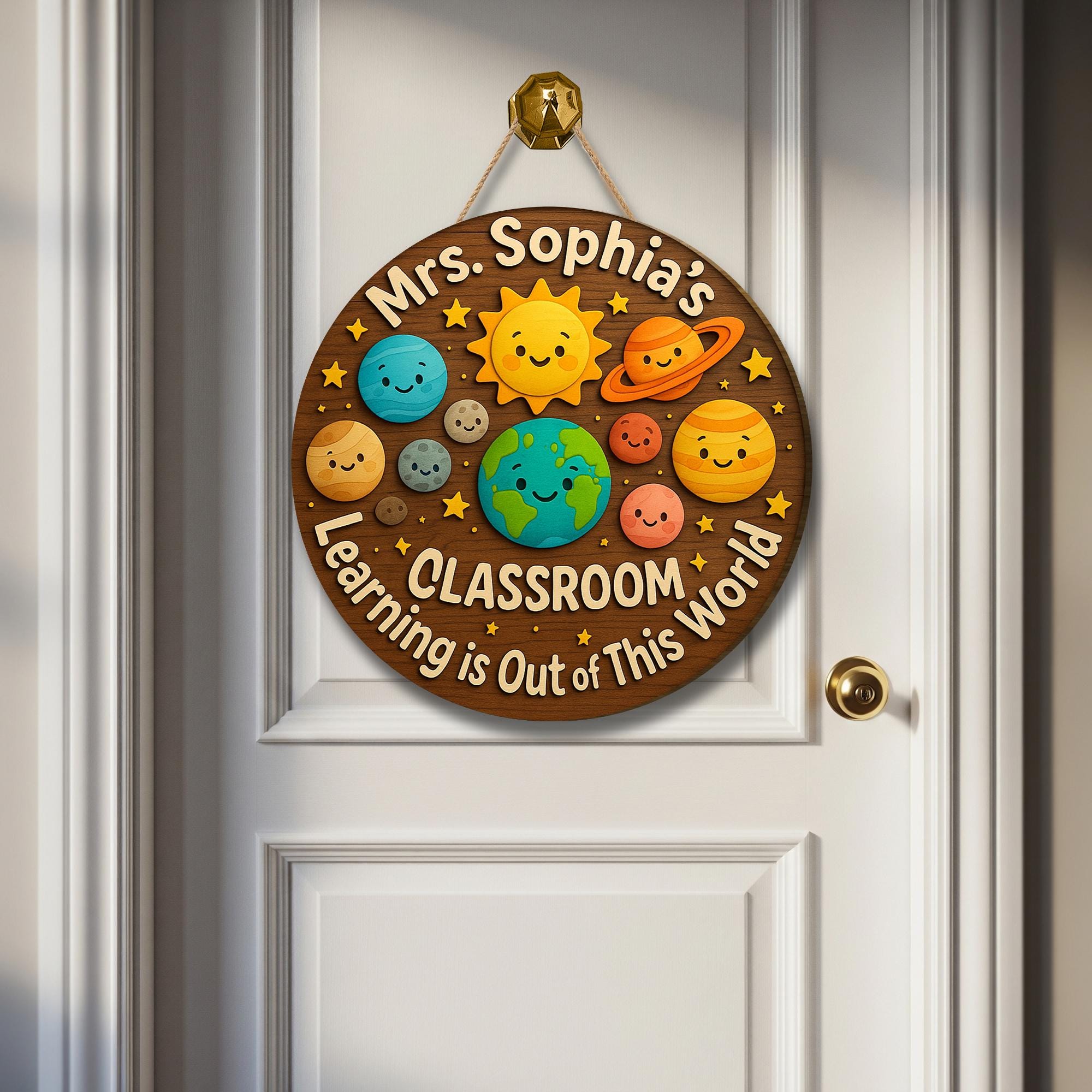 Outer Space Classroom Sign, Personalized 3D Wooden Door Hanger, Teacher Name Plaque, Back to School Decor, Planet Theme Sign