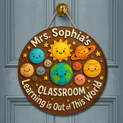 Outer Space Classroom Sign, Personalized 3D Wooden Door Hanger, Teacher Name Plaque, Back to School Decor, Planet Theme Sign