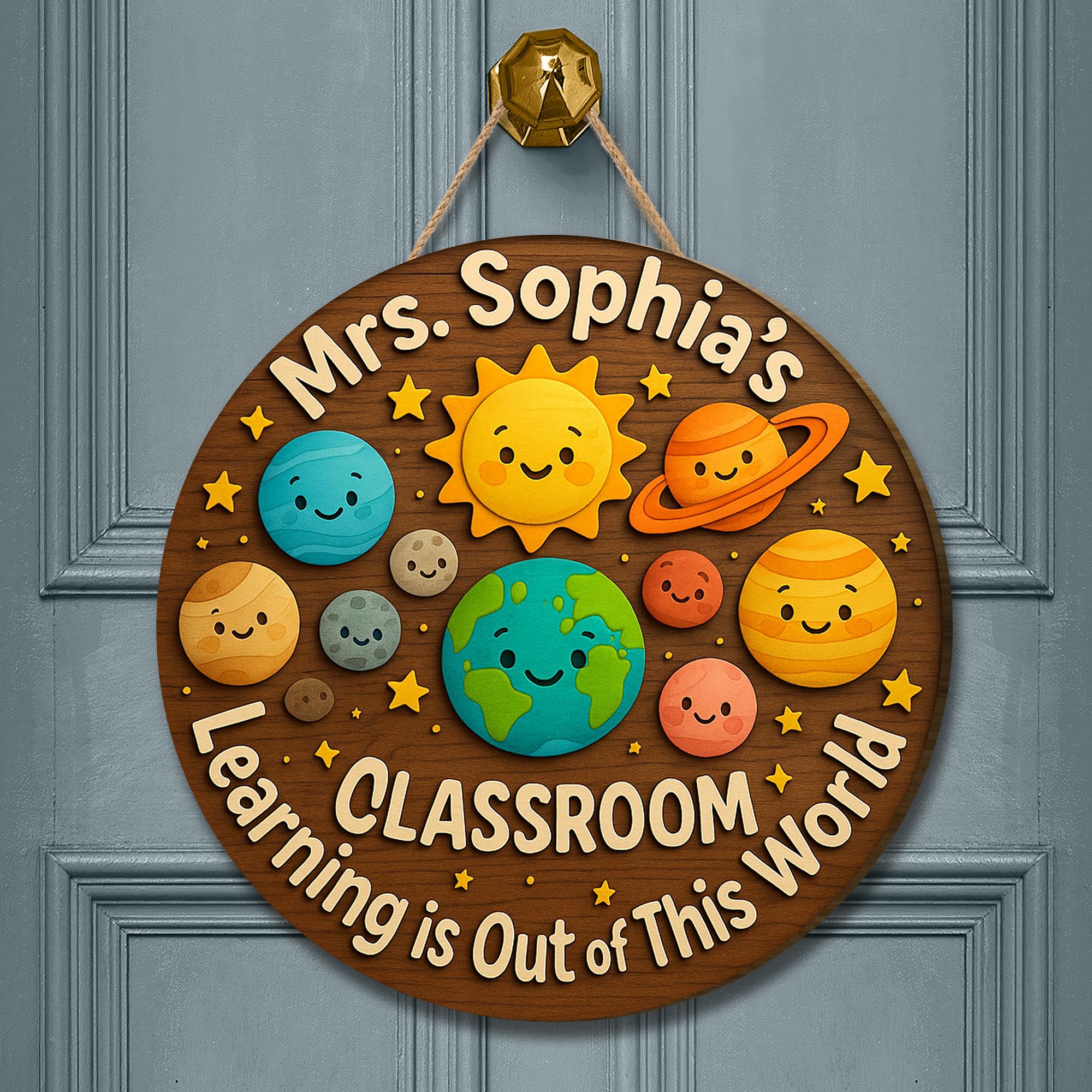 Outer Space Classroom Sign, Personalized 3D Wooden Door Hanger, Teacher Name Plaque, Back to School Decor, Planet Theme Sign
