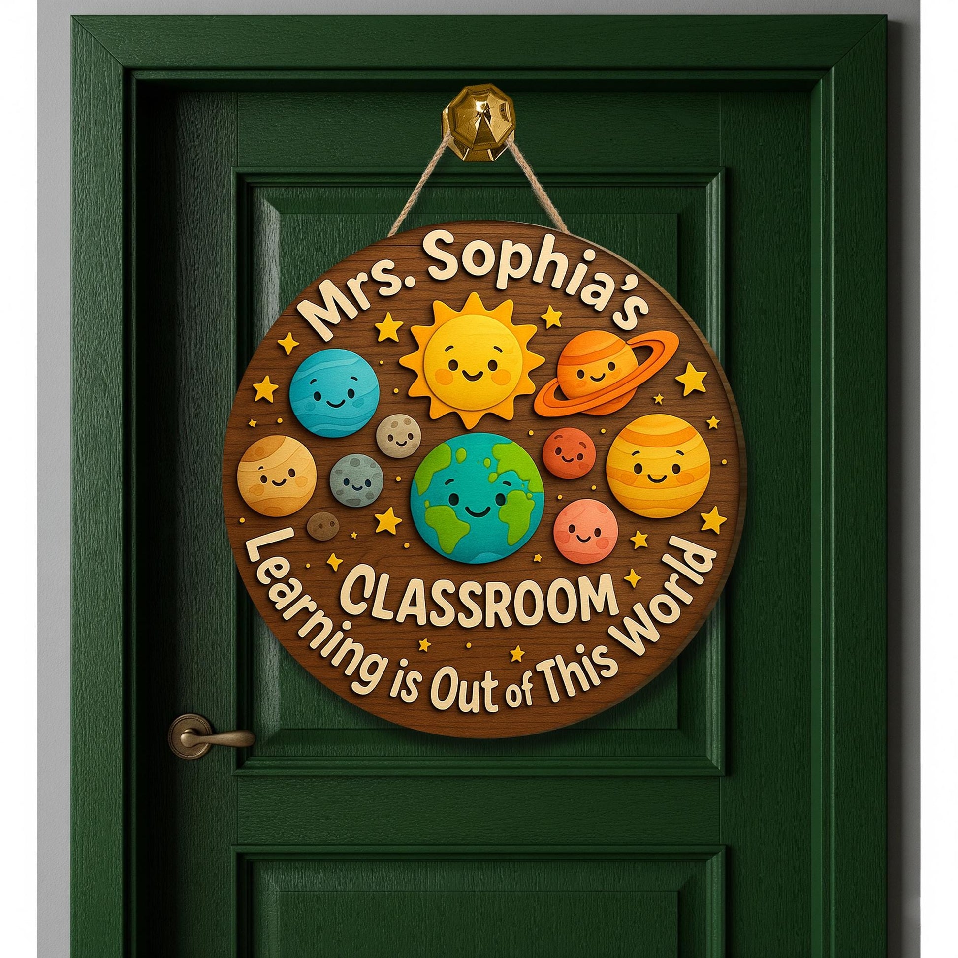 Outer Space Classroom Sign, Personalized 3D Wooden Door Hanger, Teacher Name Plaque, Back to School Decor, Planet Theme Sign
