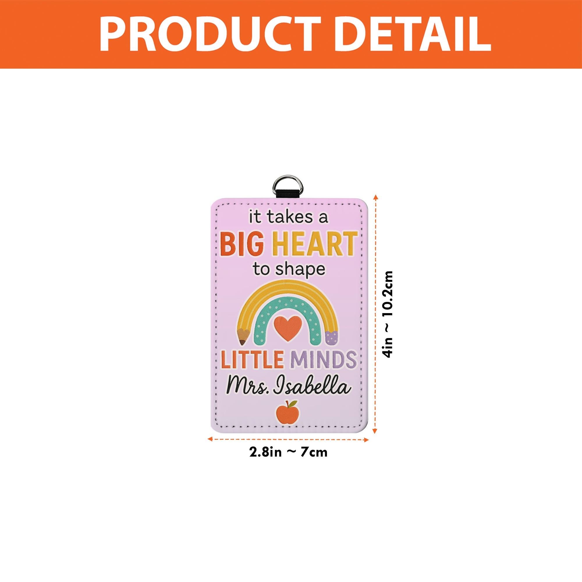 Big Heart Teacher Badge Holder, Personalized Leather ID Tag, Rainbow Classroom Lanyard, Custom Teacher Gift, Back to School