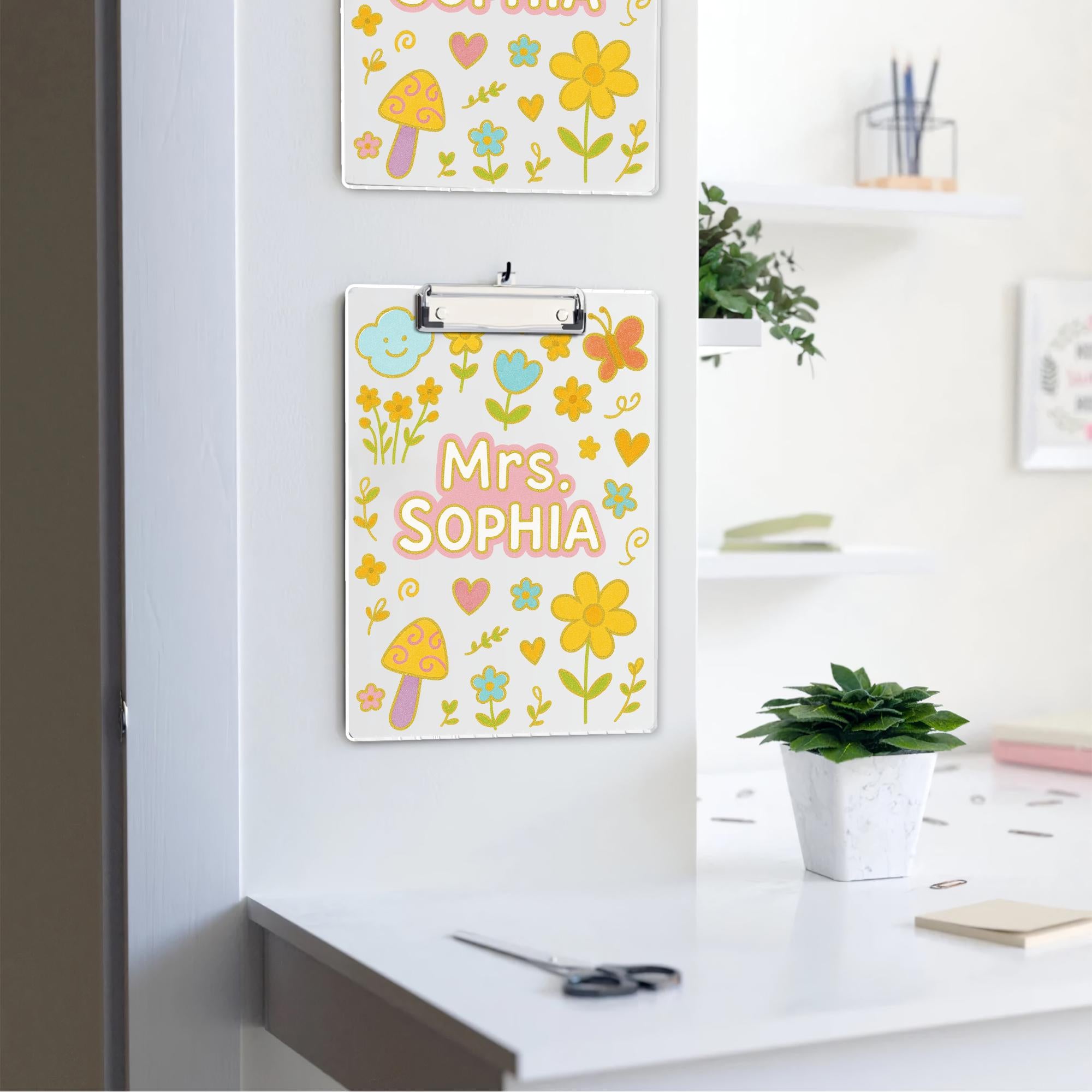 Custom Teacher Clipboard with Name, Cute Pastel Floral School Supply, Personalized Classroom Gift for Educators, Boho Teacher Decor