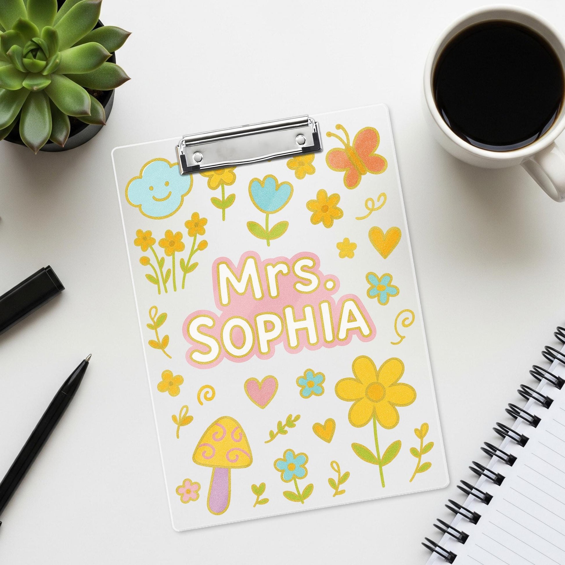 Custom Teacher Clipboard with Name, Cute Pastel Floral School Supply, Personalized Classroom Gift for Educators, Boho Teacher Decor