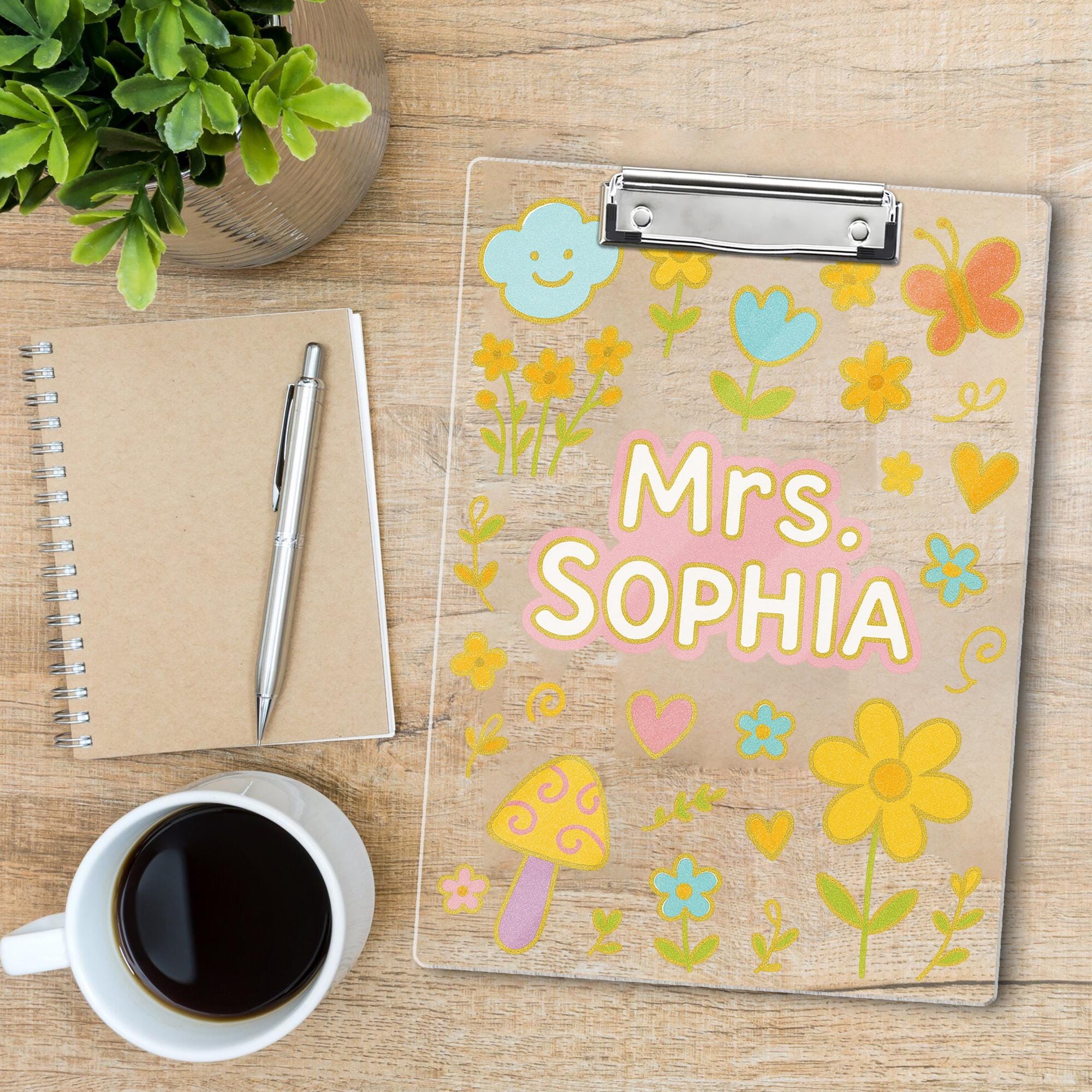 Custom Teacher Clipboard with Name, Cute Pastel Floral School Supply, Personalized Classroom Gift for Educators, Boho Teacher Decor