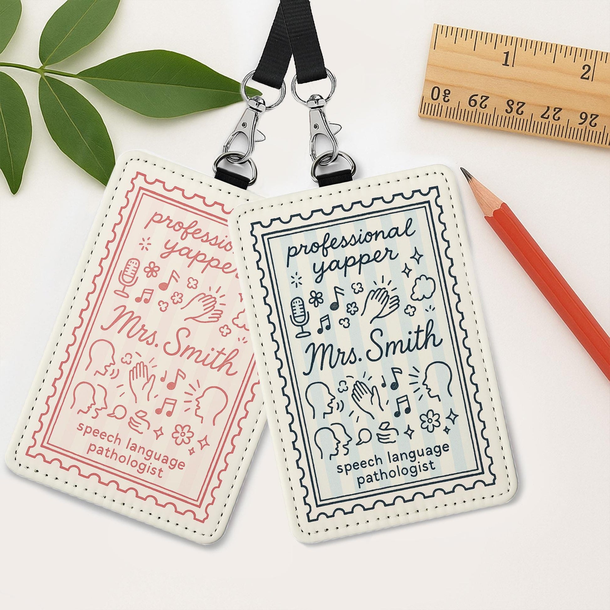 SLP Badge Holder, Professional Yapper ID Tag, Personalized Leather Badge Reel, Speech Pathologist Gift, Custom Work Lanyard