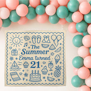 Summer Birthday Tapestry, Custom Name Age Wall Banner, 21st Birthday Party Backdrop, Personalized Summer Decor, Celebration Sign