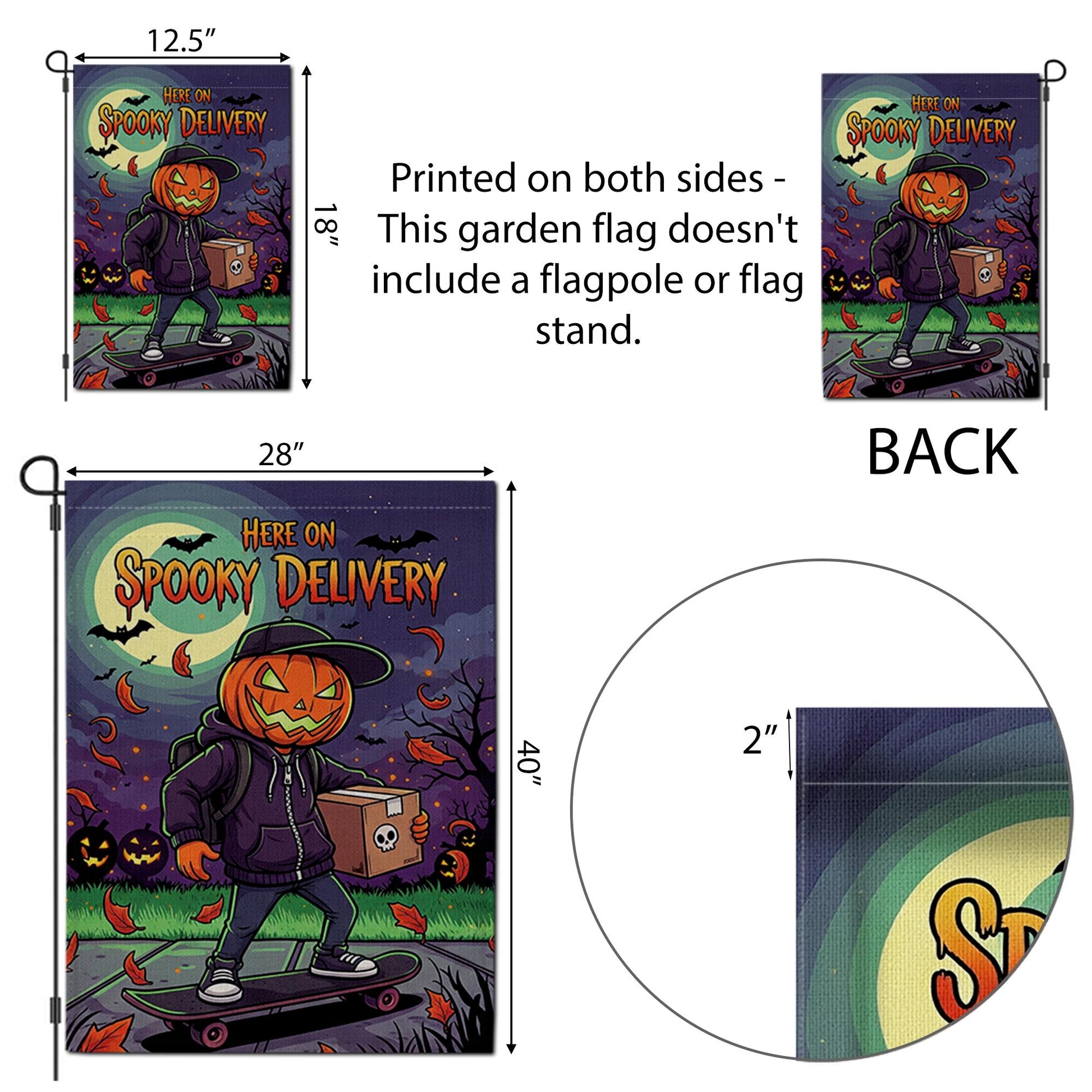 Spooky Delivery Garden Flag, Halloween Pumpkin Skater Yard Decor, Trick or Treat Home Outdoor Banner