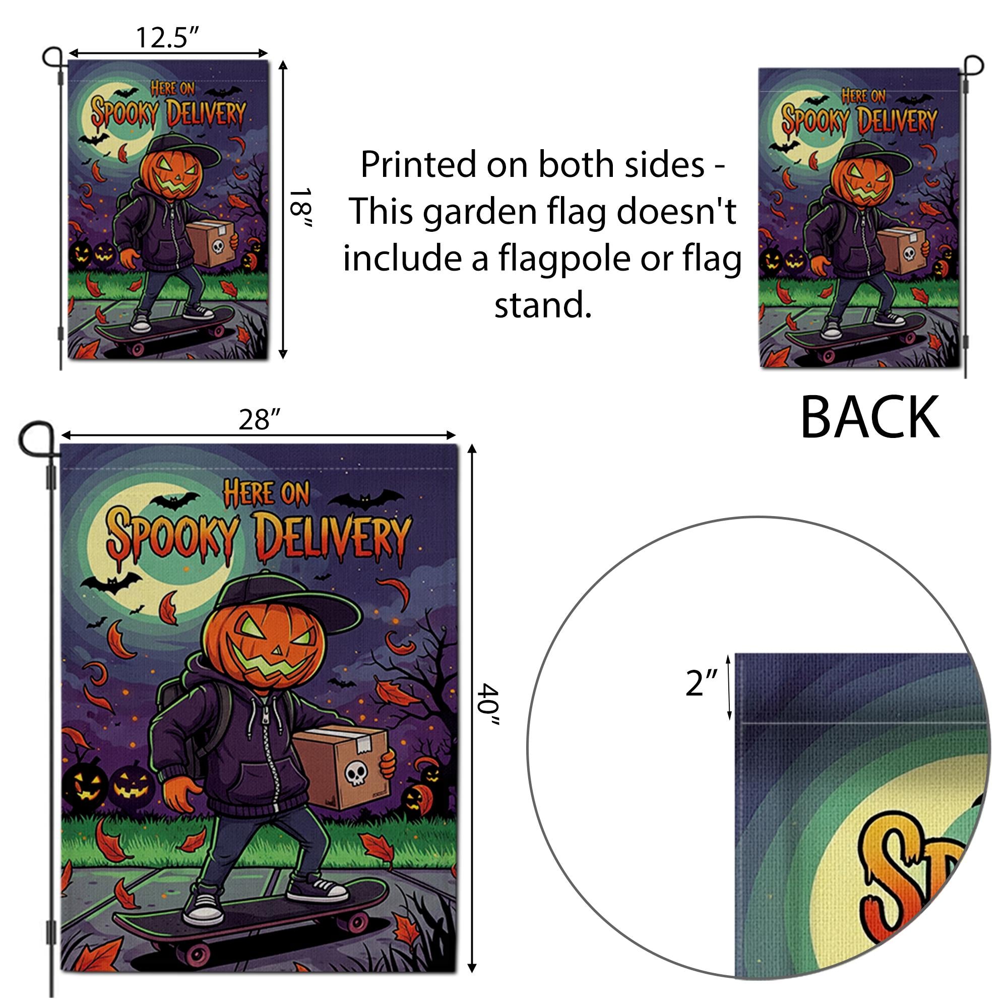 Spooky Delivery Garden Flag, Halloween Pumpkin Skater Yard Decor, Trick or Treat Home Outdoor Banner