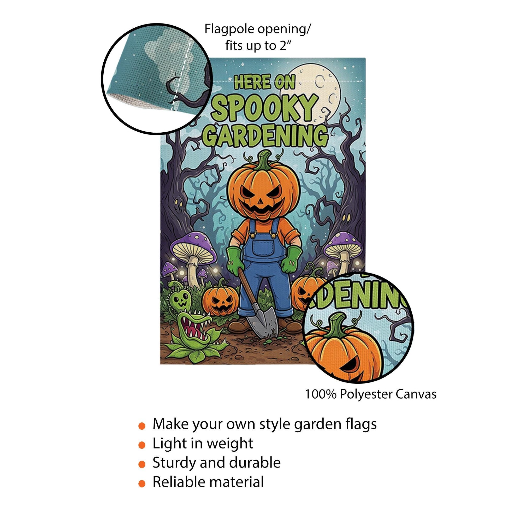 Spooky Gardening Garden Flag, Halloween Pumpkin Planter Yard Decor, Goth Outdoor Home Banner, Fall Display