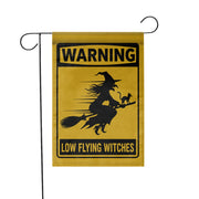 Low Flying Witches Garden Flag, Halloween Warning Sign Yard Decor, Funny Witch Home Outdoor Banner