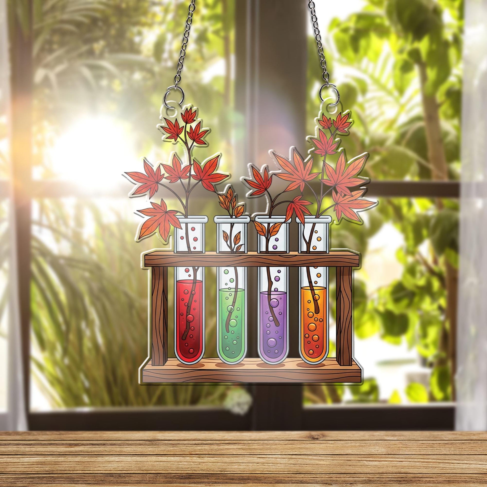 Maple Leaf Test Tube Ornament , Science Plant Window Decor, Botanical Lab Art Gift, Unique Home Accent