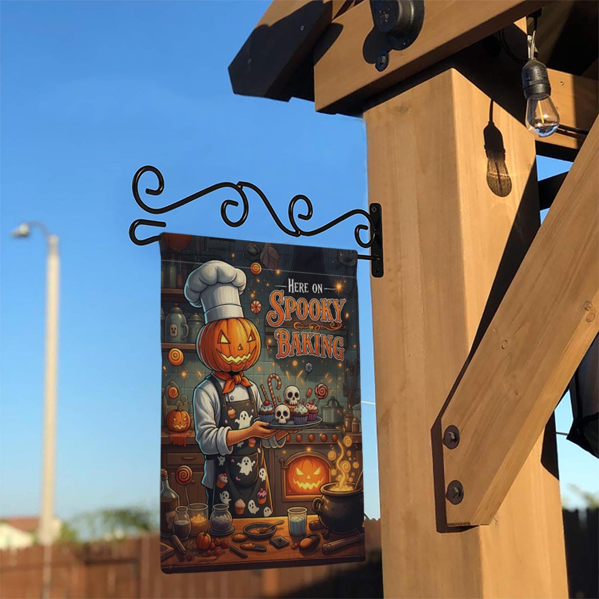 Spooky Baking Garden Flag, Halloween Pumpkin Chef Yard Decor, Creepy Kitchen Outdoor Banner, Fall Goth Home