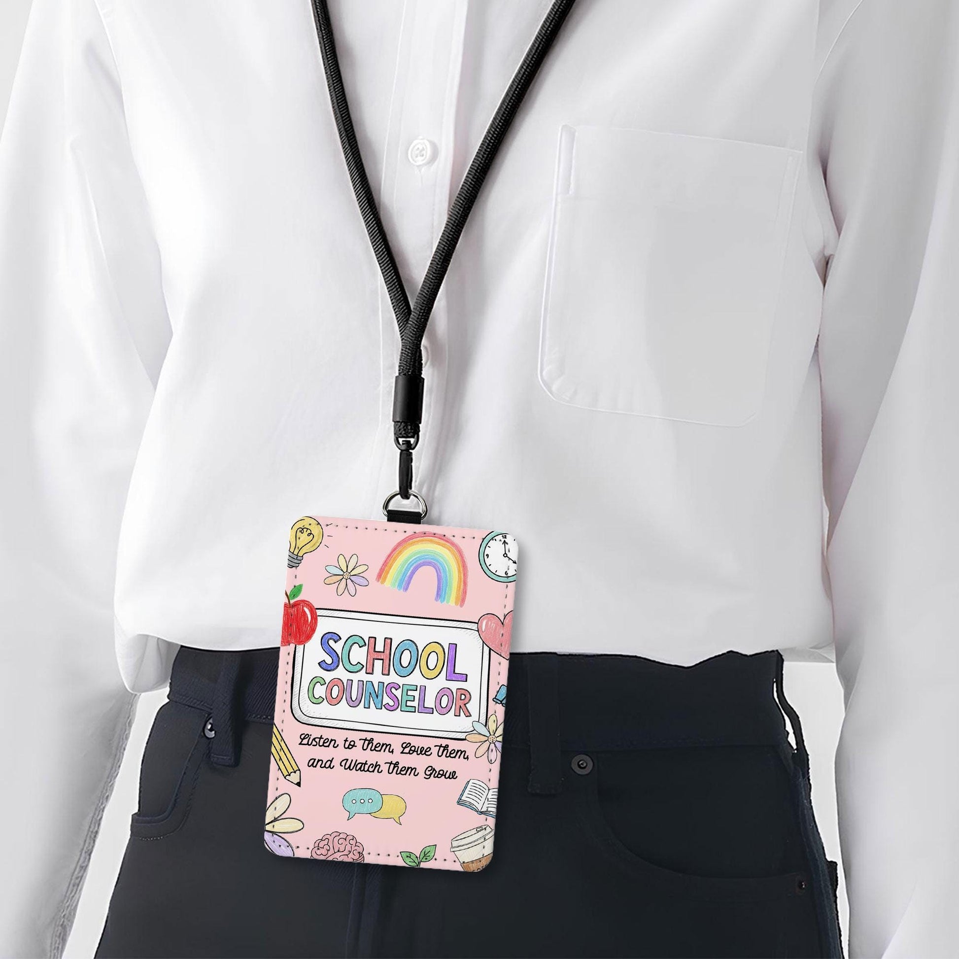 Personalized School Counselor Gift Set | Badge Reel & Leather ID Holder | Acrylic Clipboard | Back to School Teacher Counselor Supplies