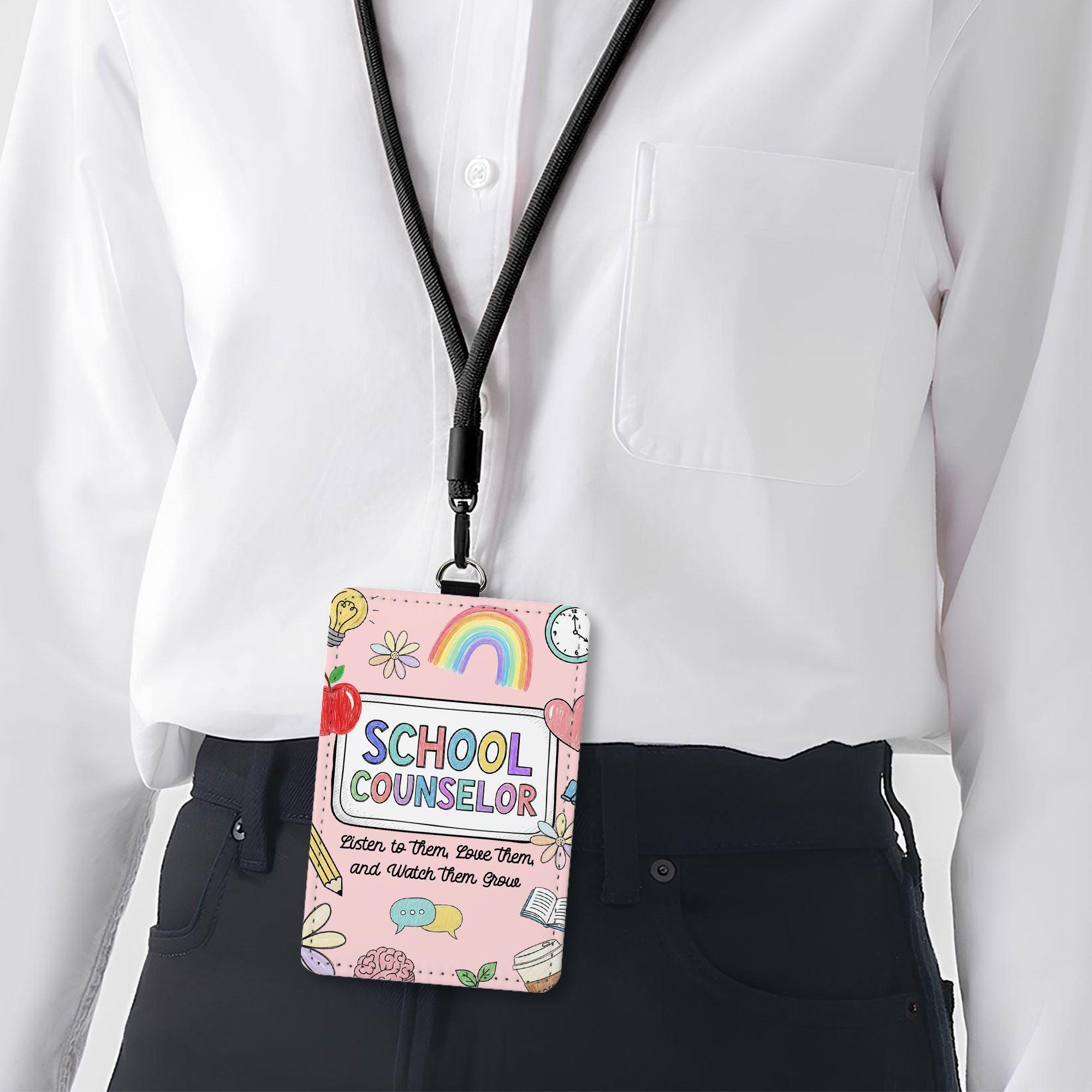 Personalized School Counselor Gift Set | Badge Reel & Leather ID Holder | Acrylic Clipboard | Back to School Teacher Counselor Supplies