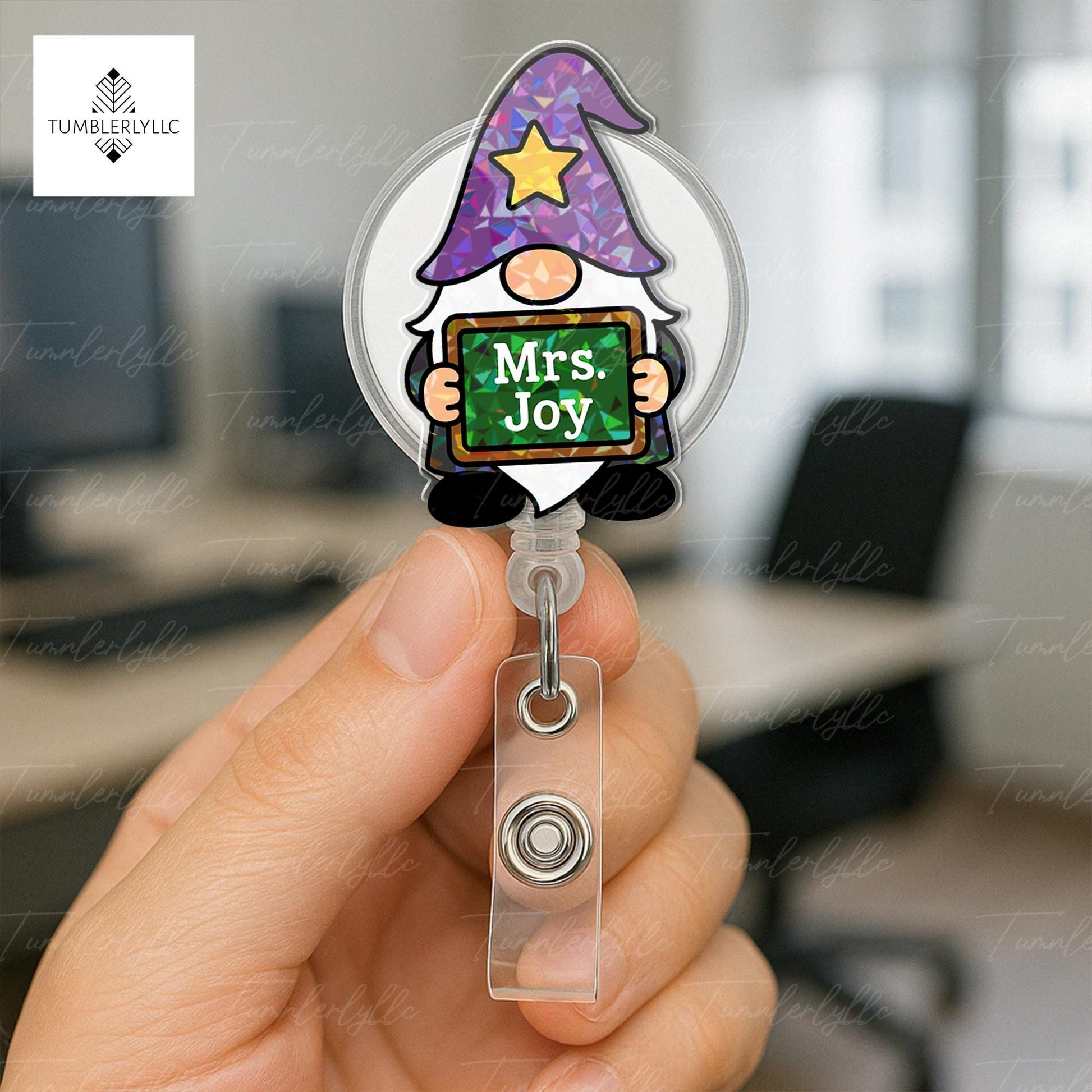 Custom Teacher Badge Reel, Personalized Gnome ID Holder, Cute Retractable Name Tag Clip, Back to School Gift for Mrs. or Mr.